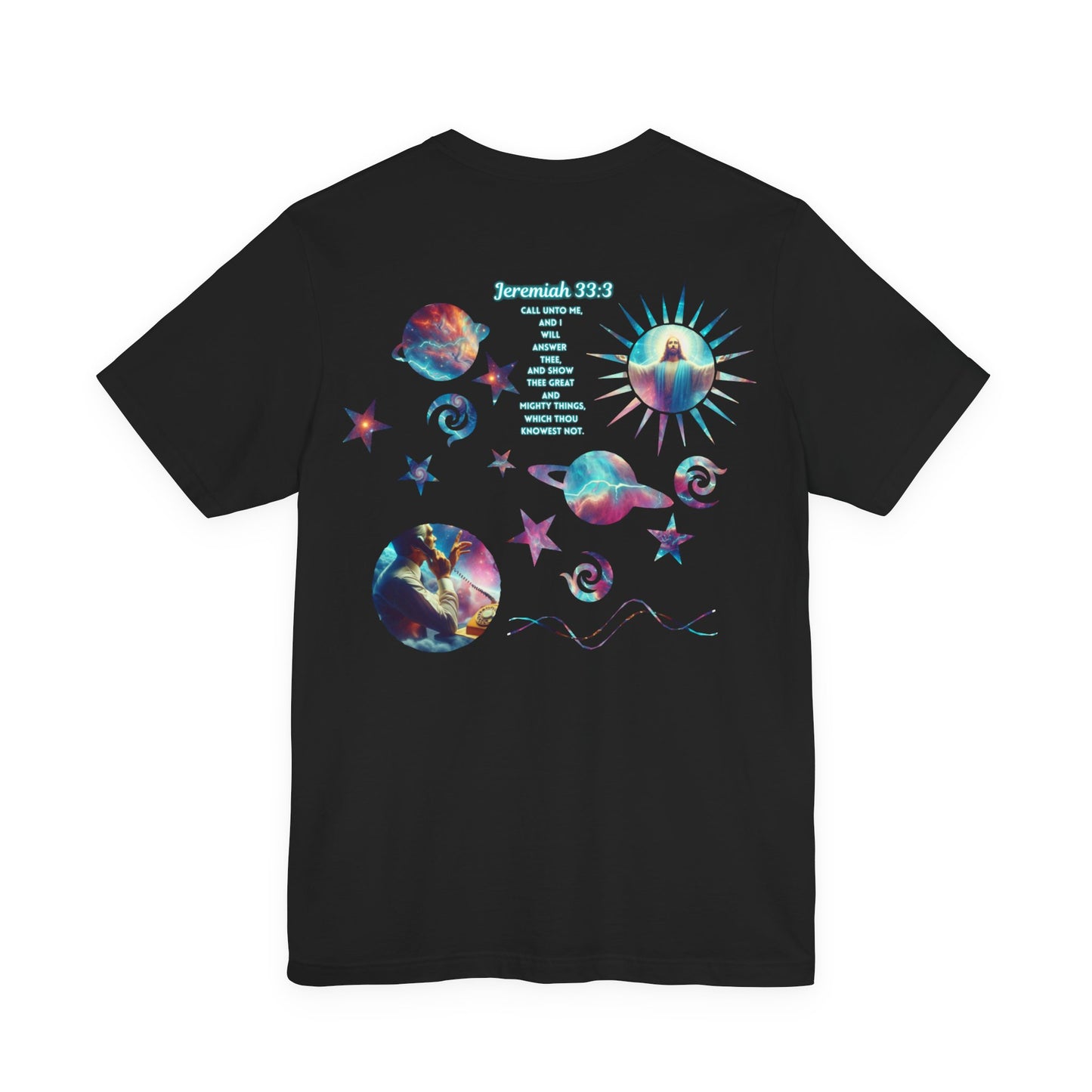 Jeremiah 33:3 Universe Design T-Shirt – Unisex Jersey Short Sleeve Christian Tee with Slinging Scriptures Logo