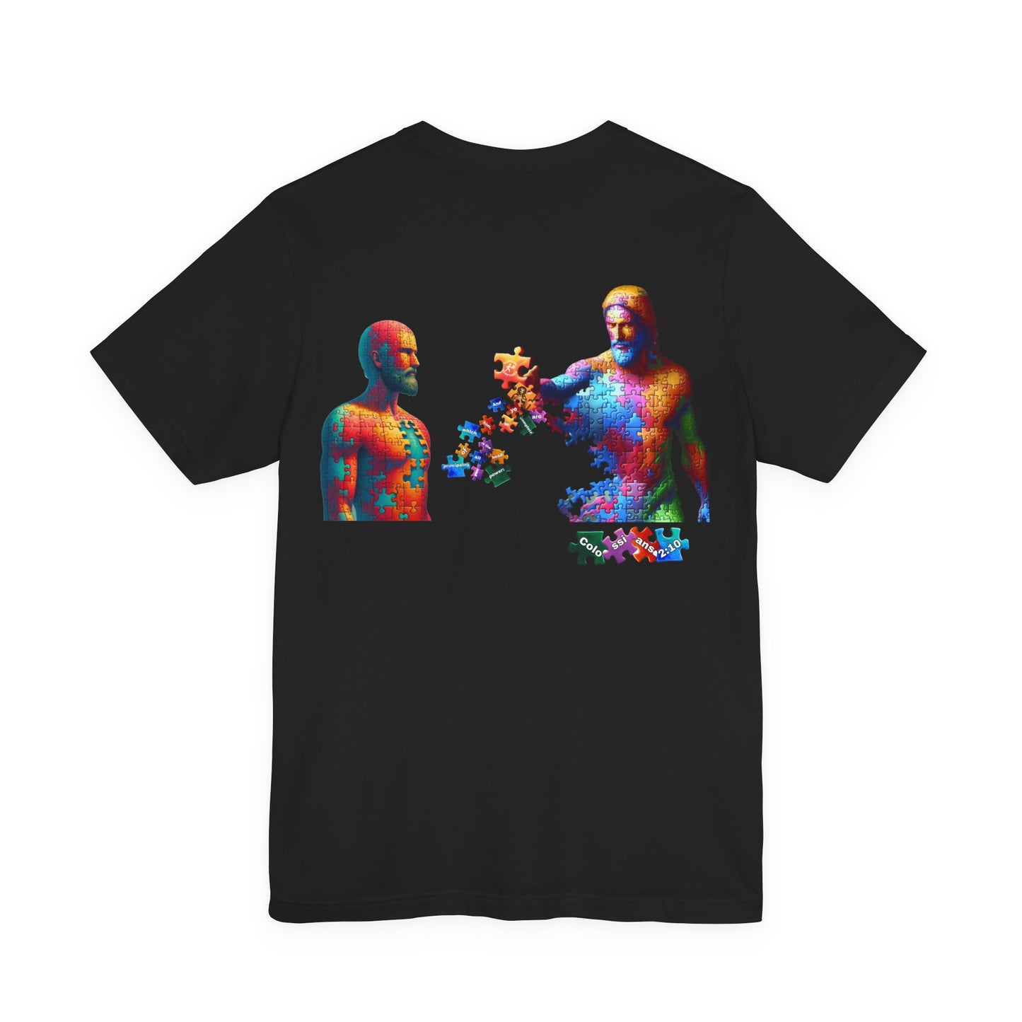 Jesus Completes the Puzzle – Unisex Jersey Short Sleeve Christian T-Shirt with Colossians 2:10