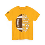 Philippians 4:13 Football Tee | Christian Athlete Shirt | Faith-Based Sports Apparel | Unisex Heavy Cotton