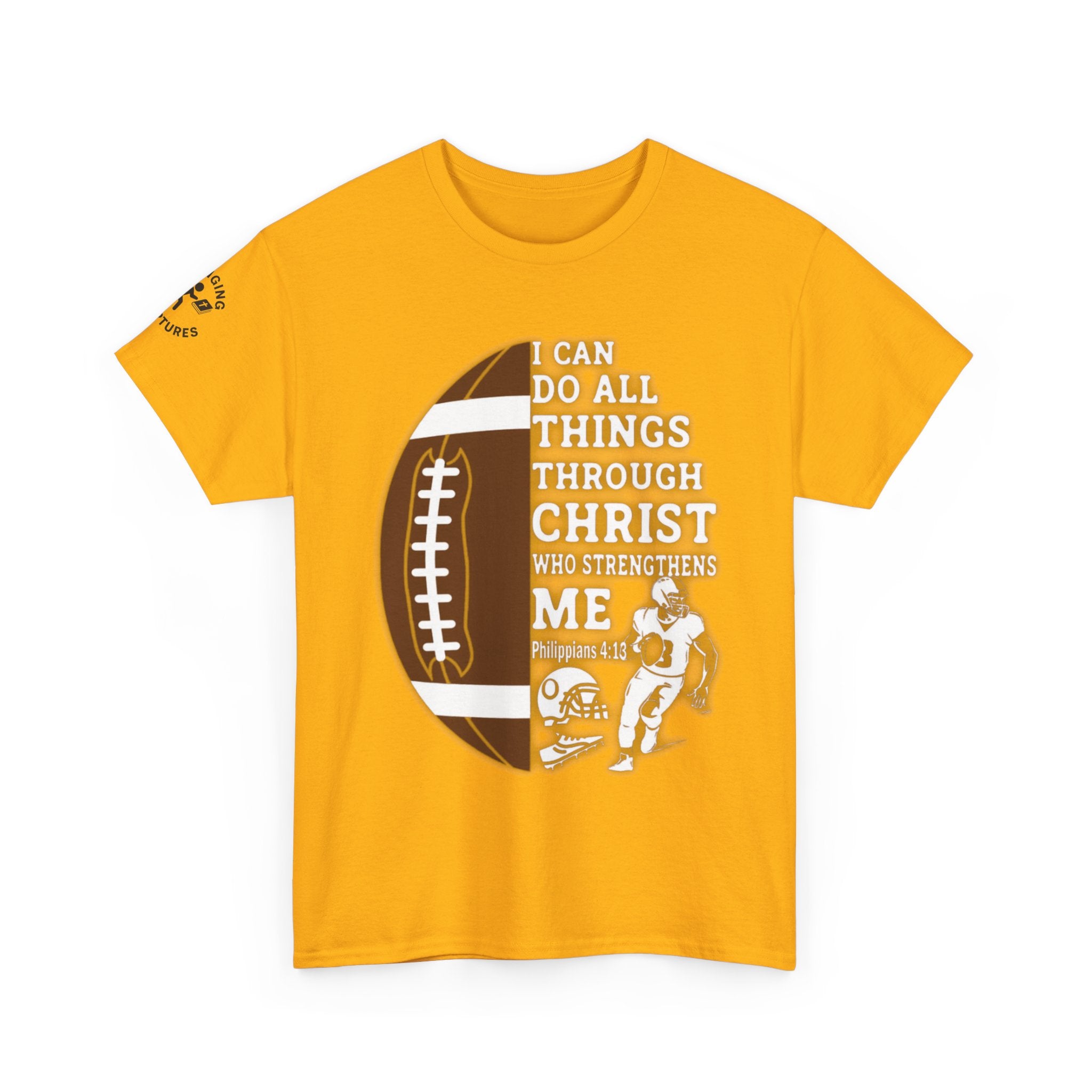 Philippians 4:13 Football Tee | Christian Athlete Shirt | Faith-Based Sports Apparel | Unisex Heavy Cotton