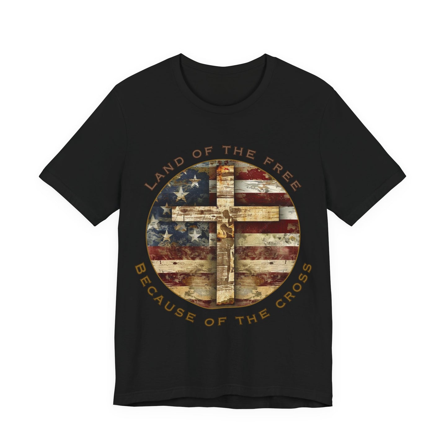 Land of the Free Because of the Cross Tee | Patriotic Christian Shirt | Unisex Jersey Short Sleeve