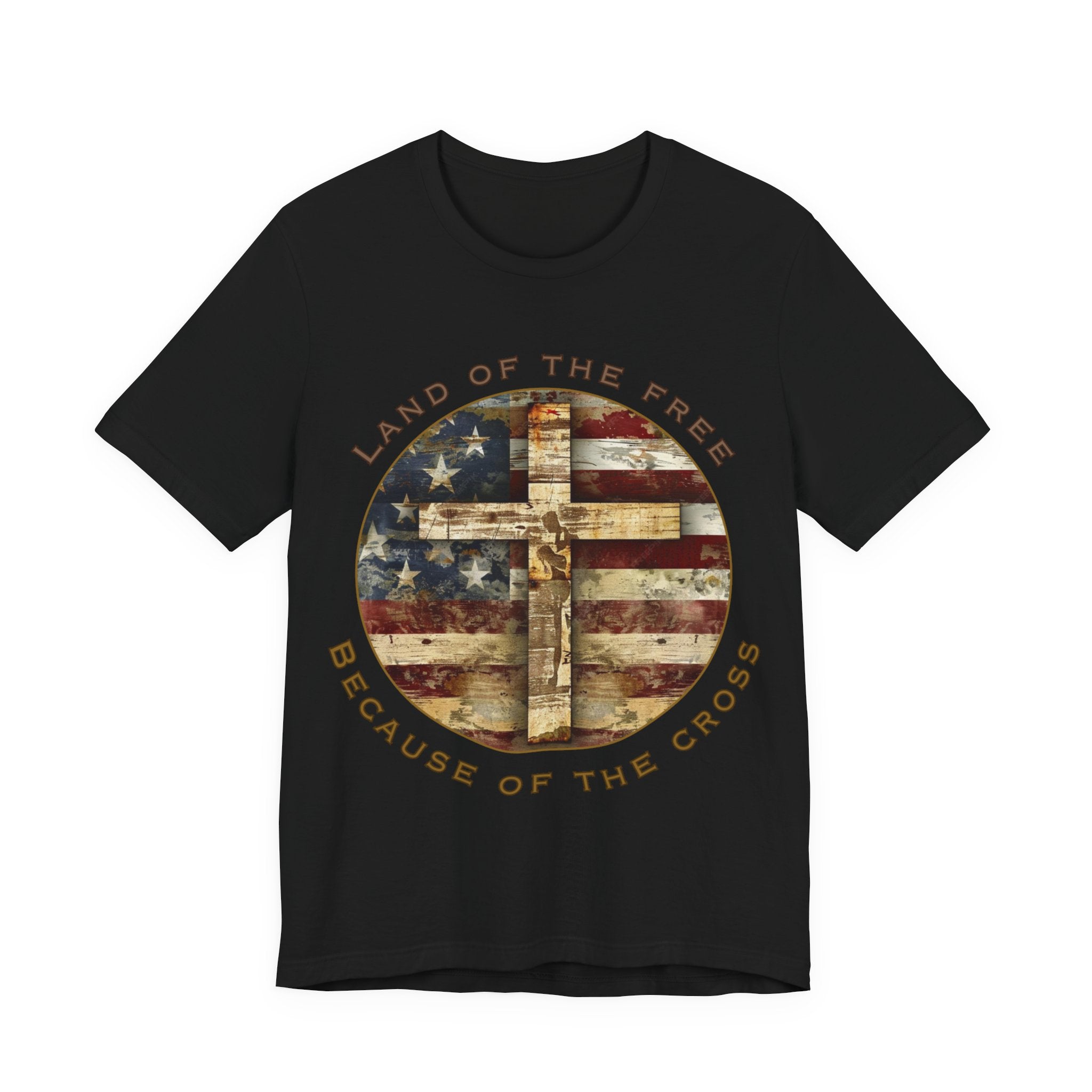 Land of the Free Because of the Cross Tee | Patriotic Christian Shirt | Unisex Jersey Short Sleeve