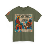 Corner of the Housetop — Proverbs 21:9 Pop-Art Tee | Unisex Heavy Cotton Christian T-Shirt
