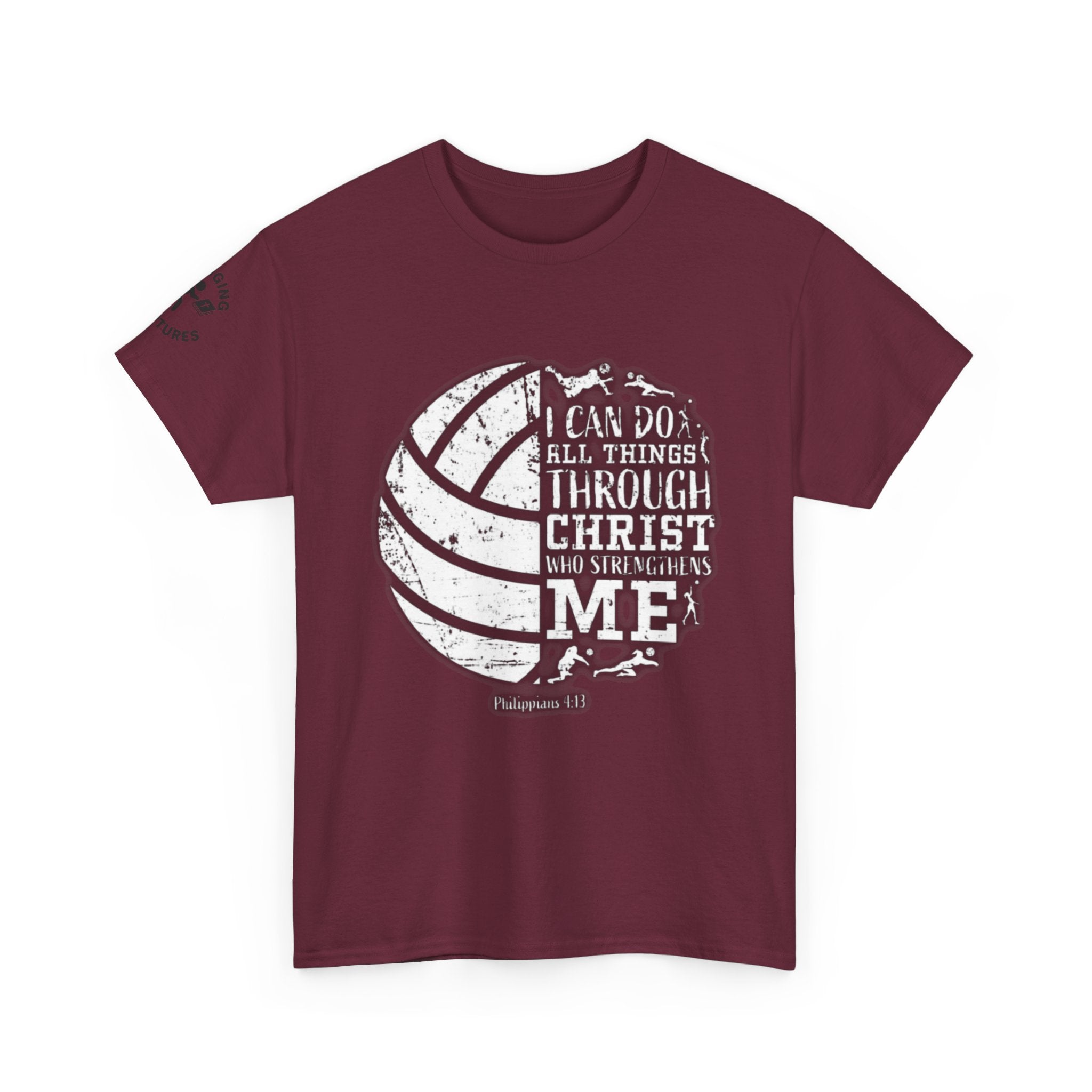 Philippians 4:13 Volleyball Tee | Christian Sports Shirt | Unisex Heavy Cotton T-Shirt