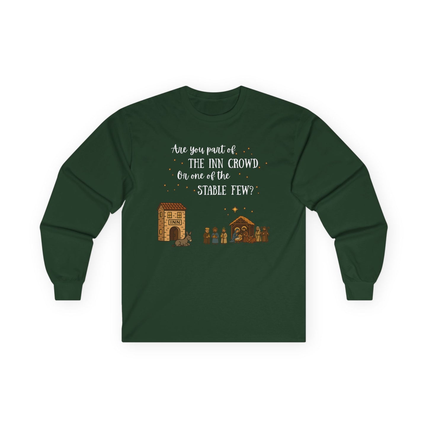 Are You Part of the Inn Crowd or the Stable Few – Unisex Christian T-Shirt, Nativity Scene Holiday Faith Apparel
