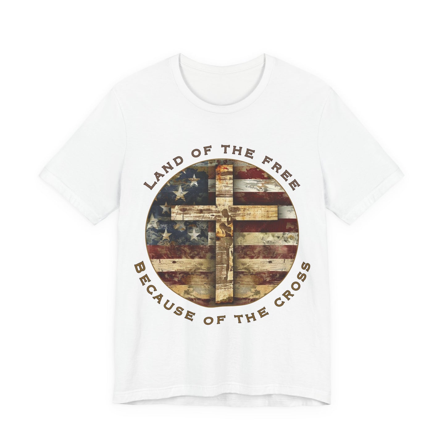 Land of the Free Because of the Cross Tee | Patriotic Christian Shirt | Unisex Jersey Short Sleeve