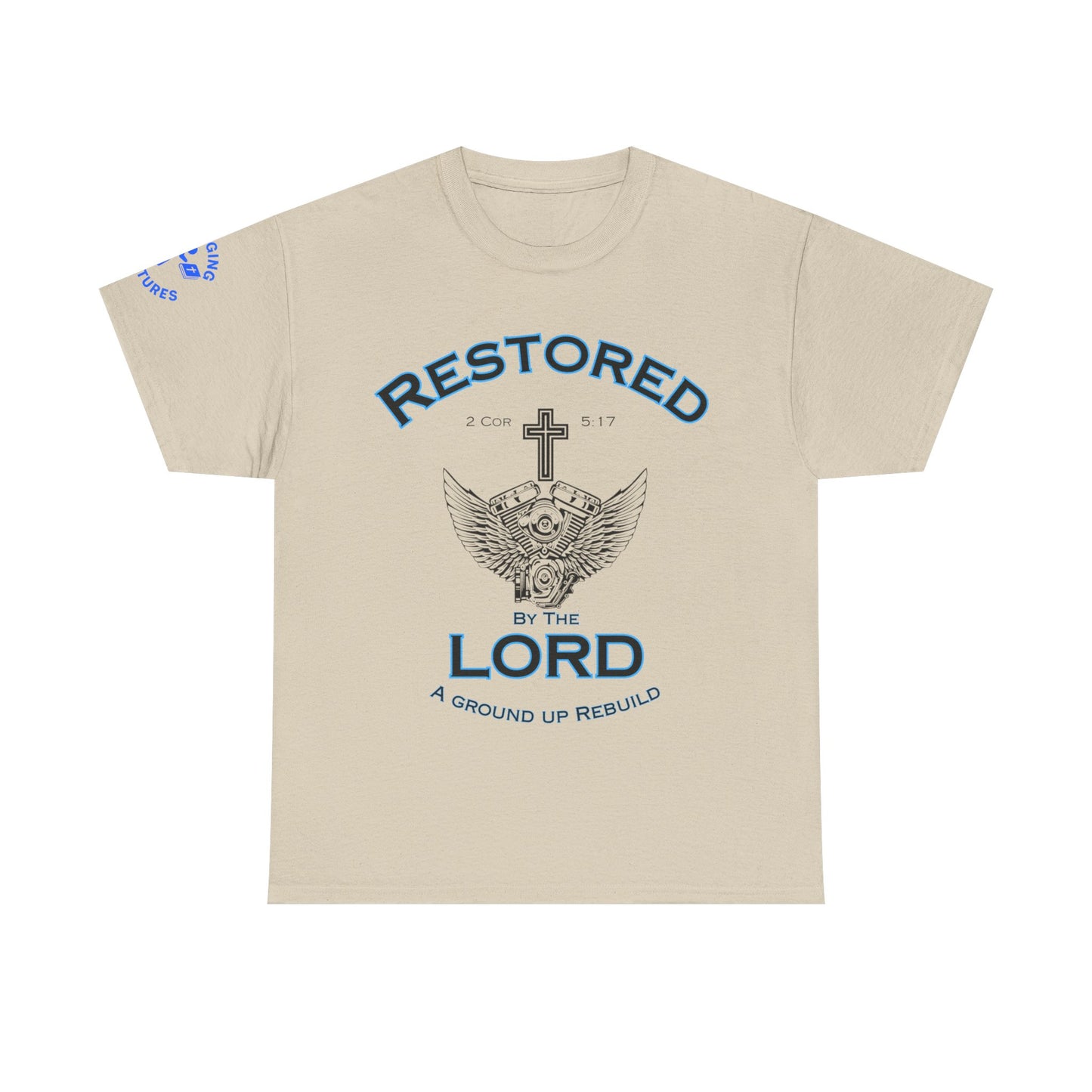 Restored by the Lord Tee | 2 Corinthians 5:17 Scripture Shirt | Christian Rebuild T-Shirt | Unisex Heavy Cotton Tee
