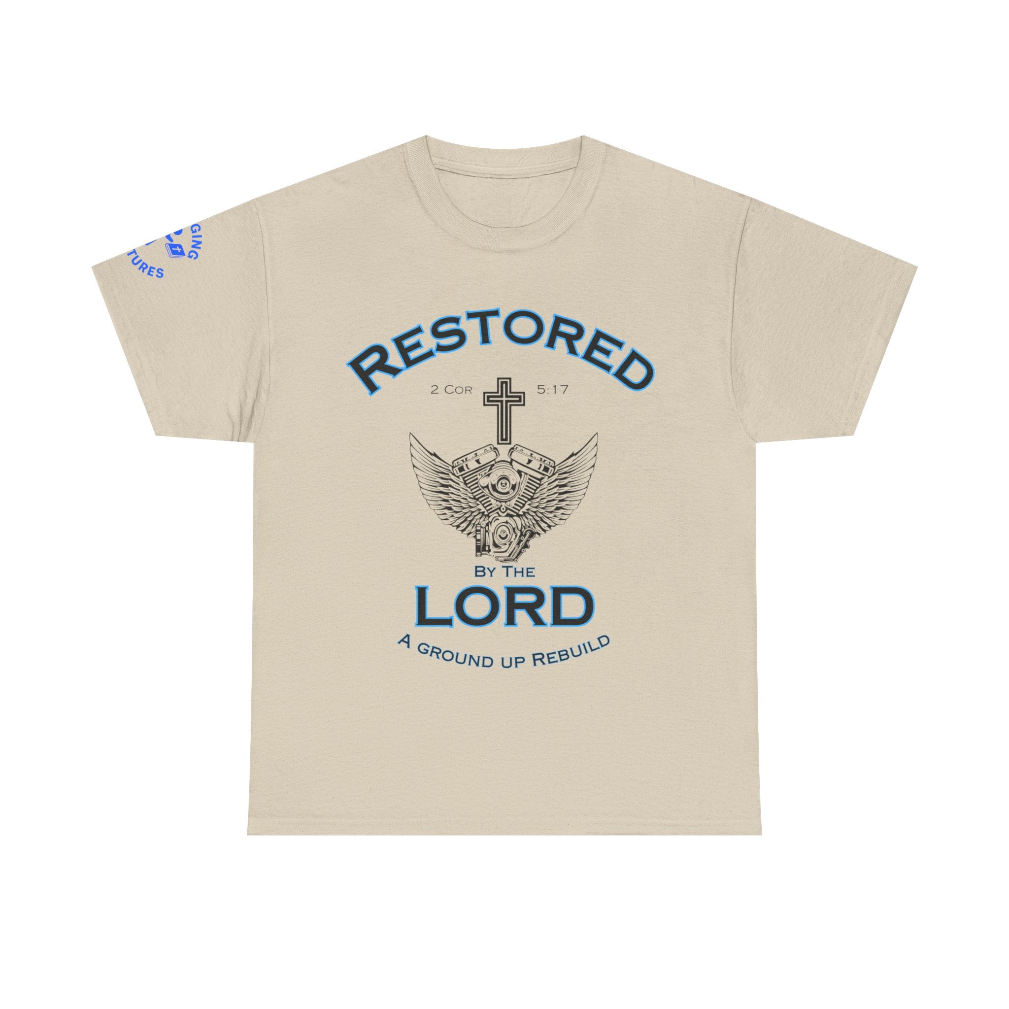 Restored by the Lord Tee | 2 Corinthians 5:17 Scripture Shirt | Christian Rebuild T-Shirt | Unisex Heavy Cotton Tee