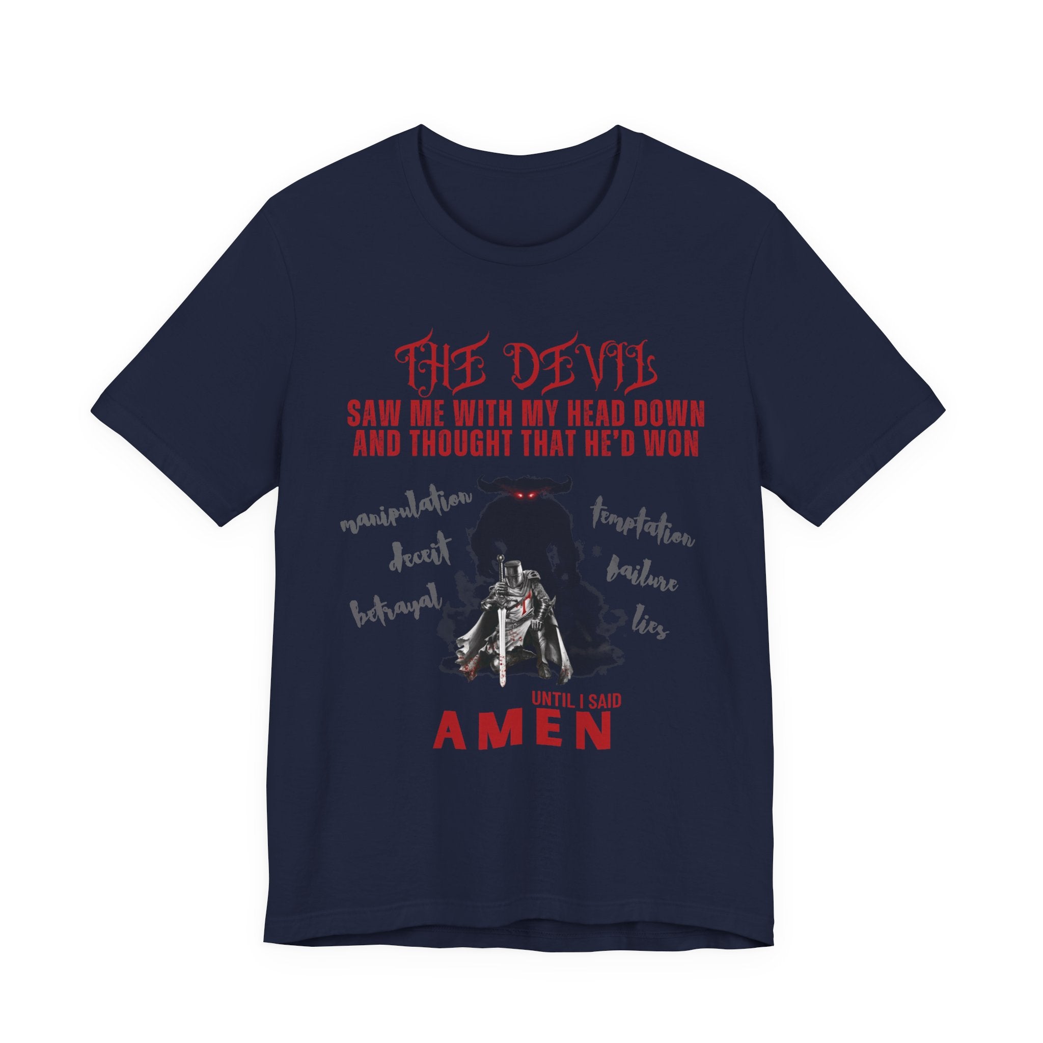 The Devil Thought He Won — Amen Christian Tee, Unisex Jersey Short Sleeve, Spiritual Warrior Shirt, Faith-Based Gift