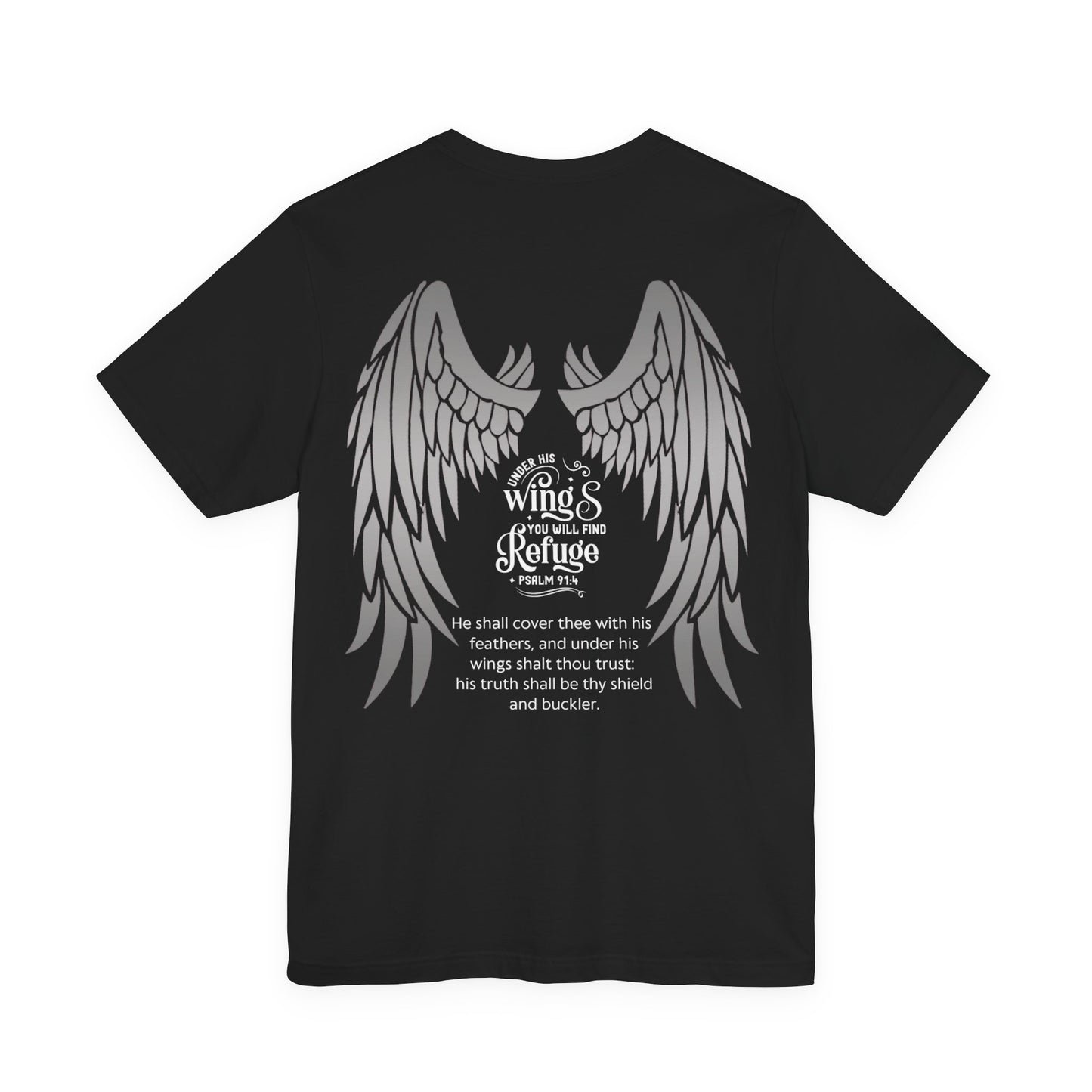 Under His Wings Refuge Tee — Psalm 91:4 | Unisex Jersey Christian T-Shirt | Faith-Based Apparel | Inspirational Scripture Shirt