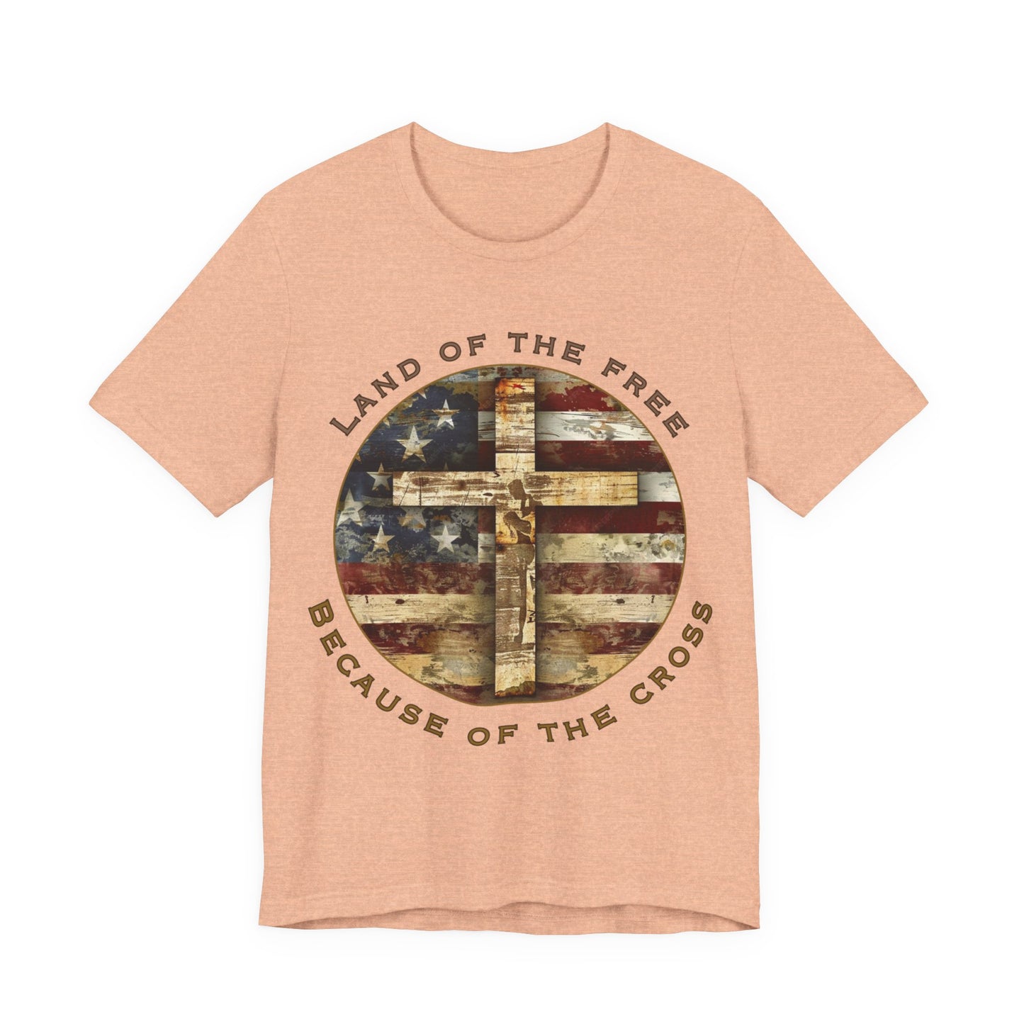 Land of the Free Because of the Cross Tee | Patriotic Christian Shirt | Unisex Jersey Short Sleeve