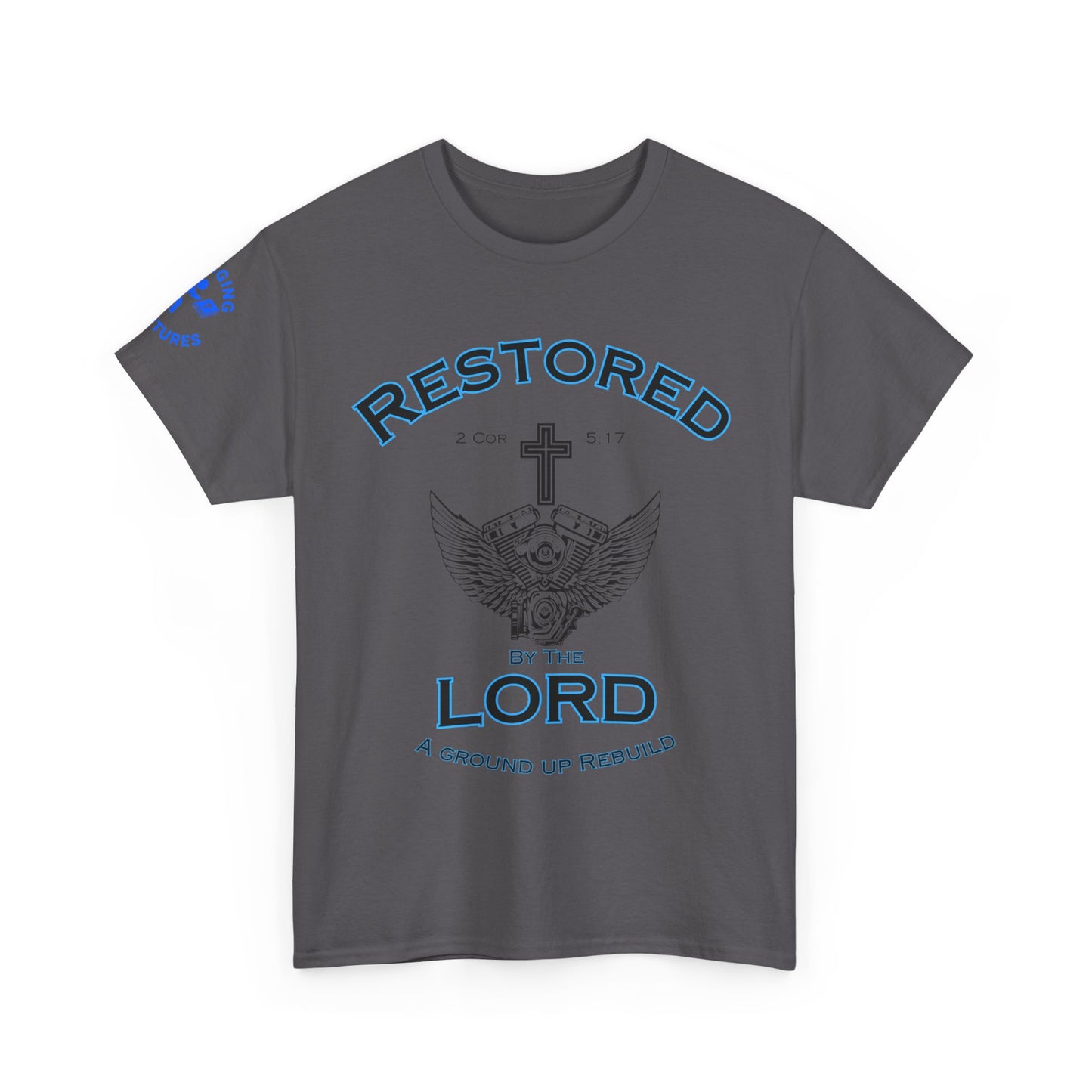 Restored by the Lord Tee | 2 Corinthians 5:17 Scripture Shirt | Christian Rebuild T-Shirt | Unisex Heavy Cotton Tee