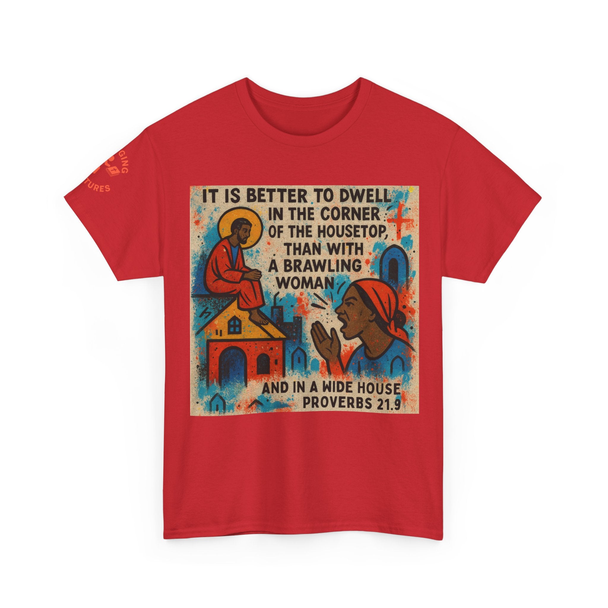 Corner of the Housetop — Proverbs 21:9 Pop-Art Tee | Unisex Heavy Cotton Christian T-Shirt