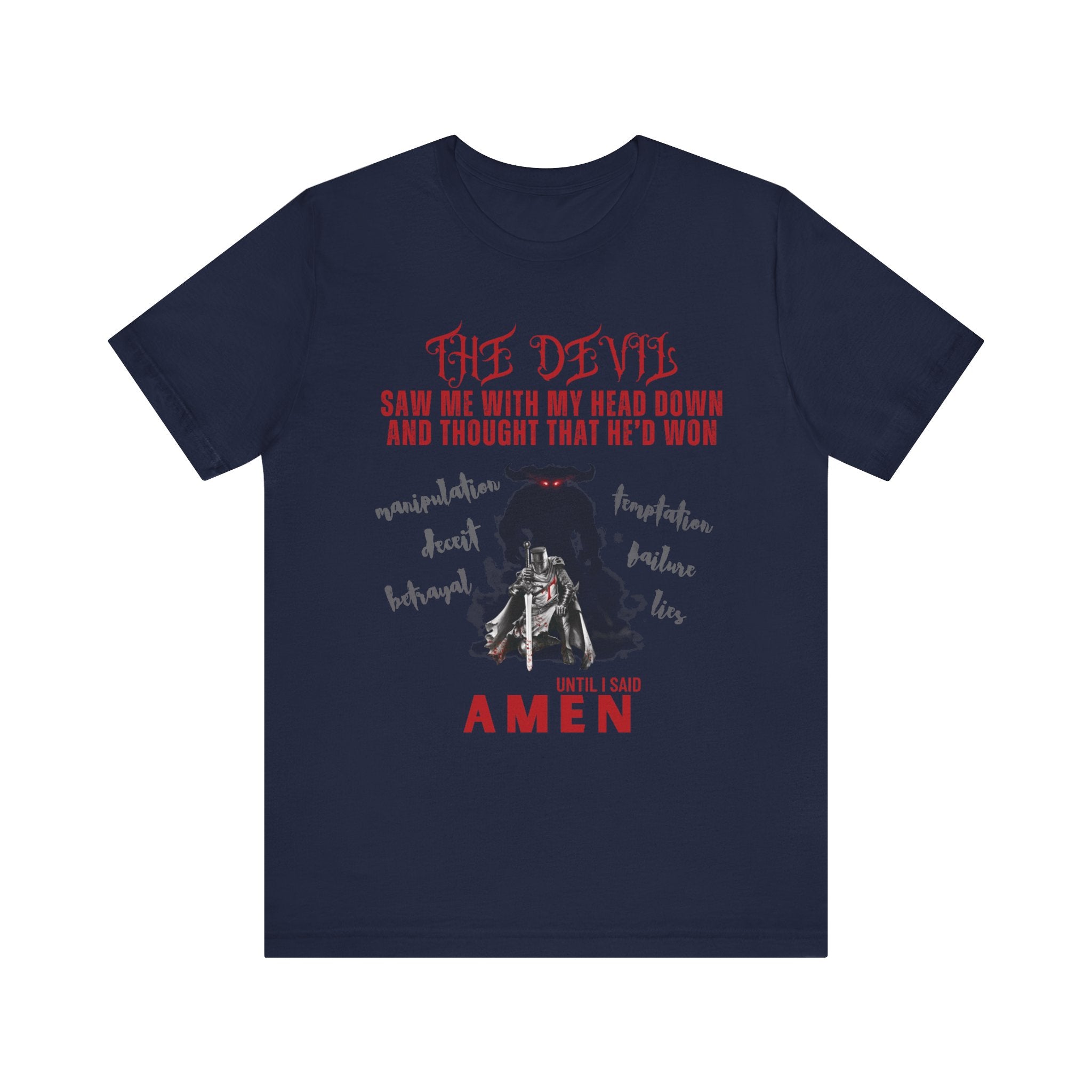 The Devil Thought He Won — Amen Christian Tee, Unisex Jersey Short Sleeve, Spiritual Warrior Shirt, Faith-Based Gift