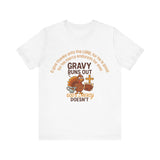Gravy Runs Out, God’s Mercy Doesn’t – Thanksgiving Christian T-Shirt, Unisex Jersey Short Sleeve Tee with Psalm 136:1