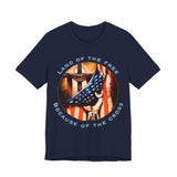 Land of the Free Because of the Cross | Unisex Christian Patriotic Jersey T-Shirt