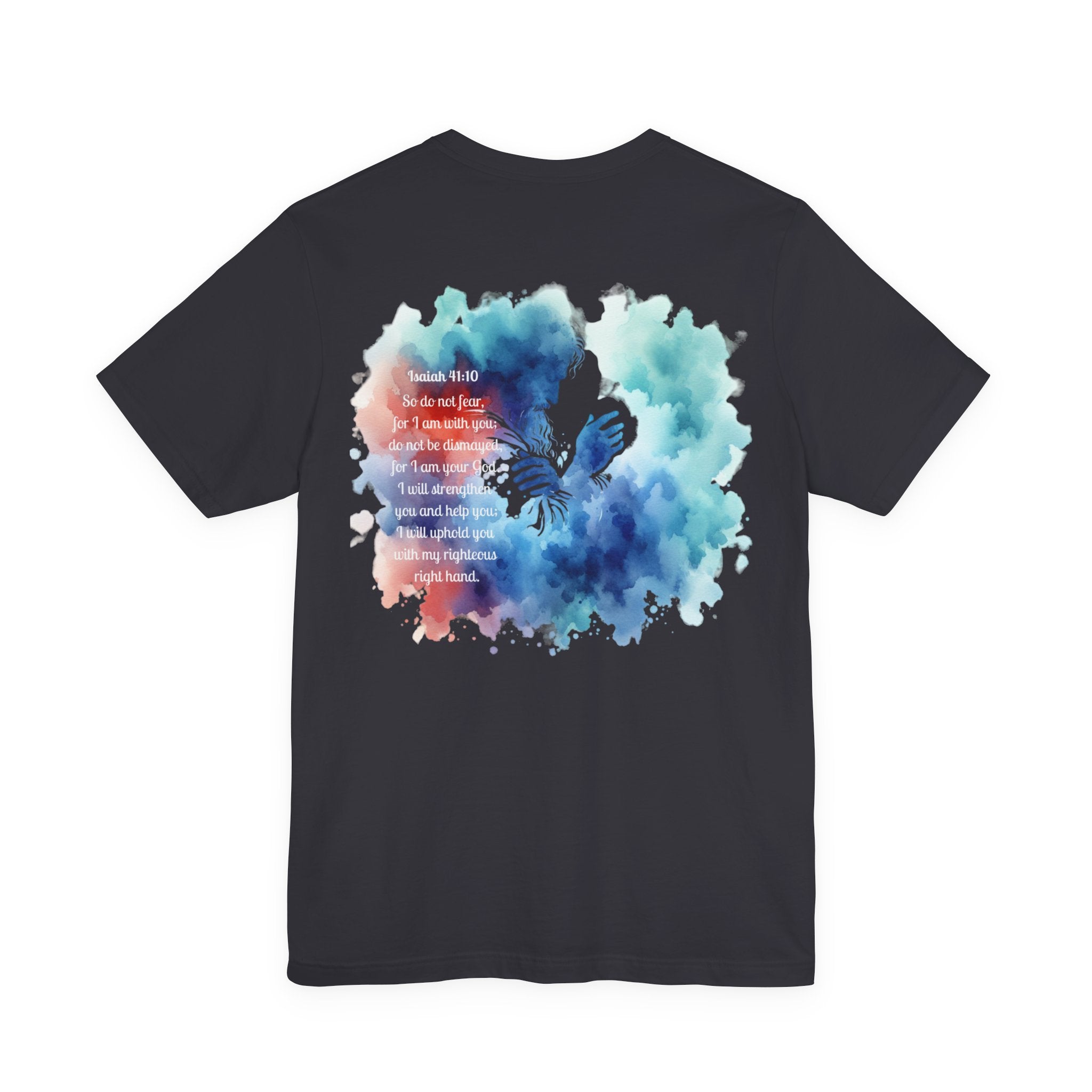 Isaiah 41:10 Watercolor Floral Christian T-Shirt – Women’s/Unisex Jersey Short Sleeve Tee with Slinging Scriptures Logo