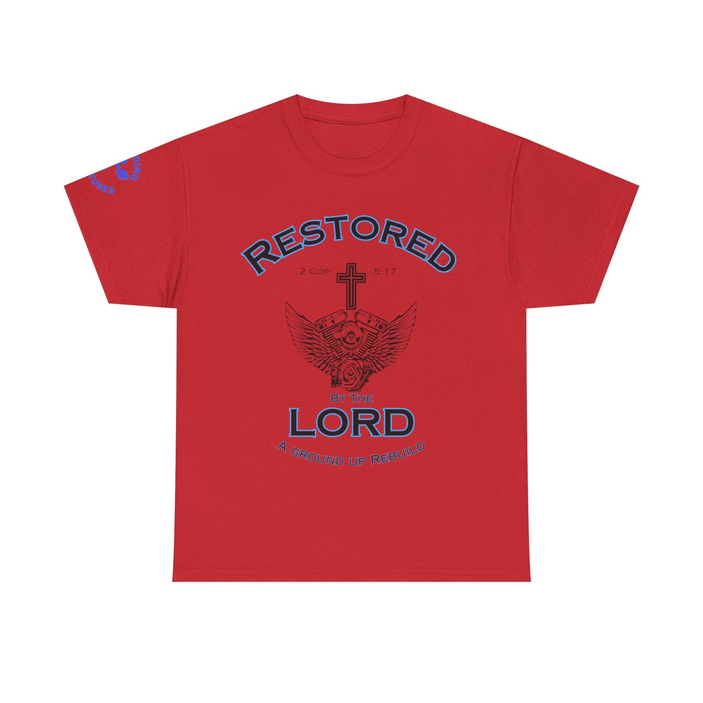 Restored by the Lord Tee | 2 Corinthians 5:17 Scripture Shirt | Christian Rebuild T-Shirt | Unisex Heavy Cotton Tee