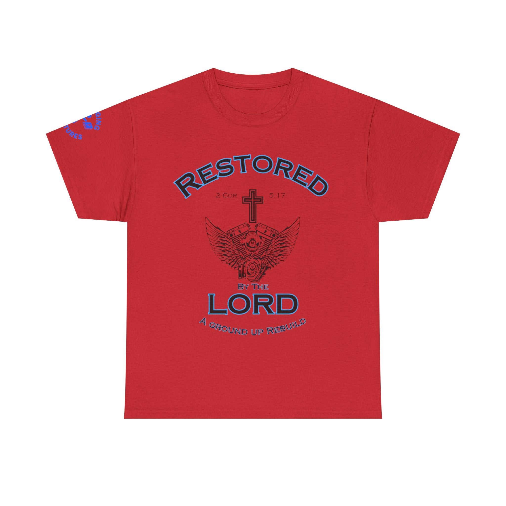 Restored by the Lord Tee | 2 Corinthians 5:17 Scripture Shirt | Christian Rebuild T-Shirt | Unisex Heavy Cotton Tee