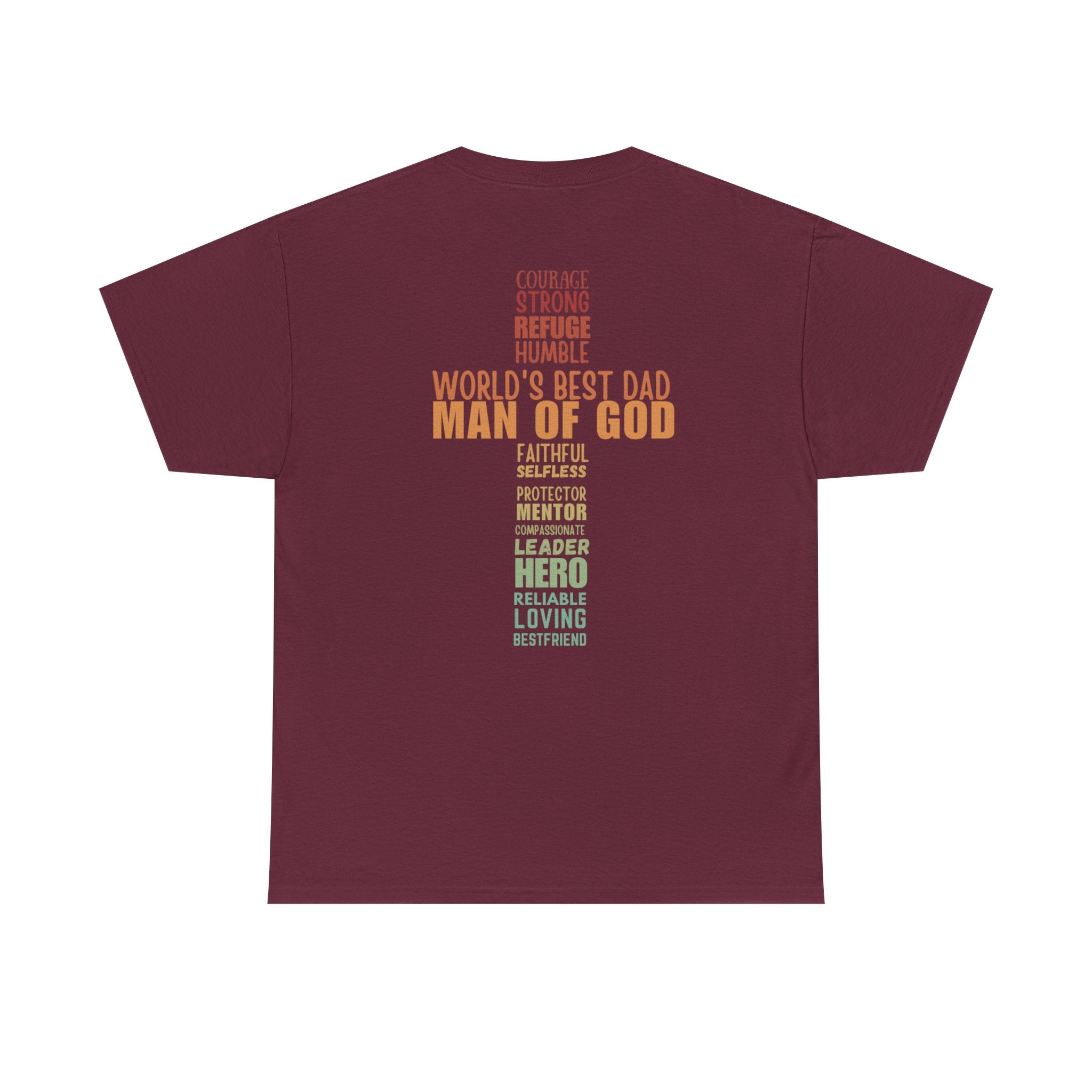 Man of God Cross Word Art Tee — Christian Father’s Day & Faith T-Shirt | Unisex Heavy Cotton