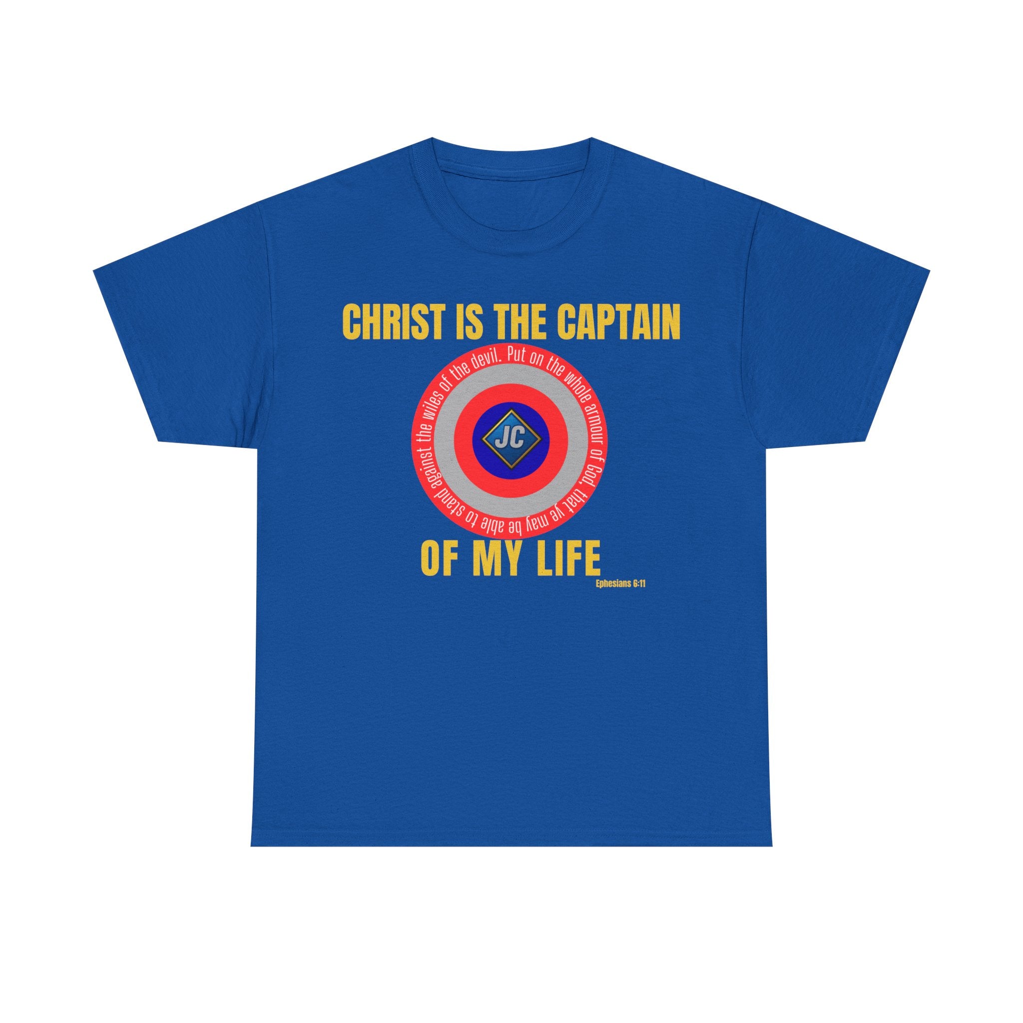 Christ Is the Captain of My Life Shirt — Ephesians 6:11 Full Verse Christian Superhero Shield Tee (Unisex)
