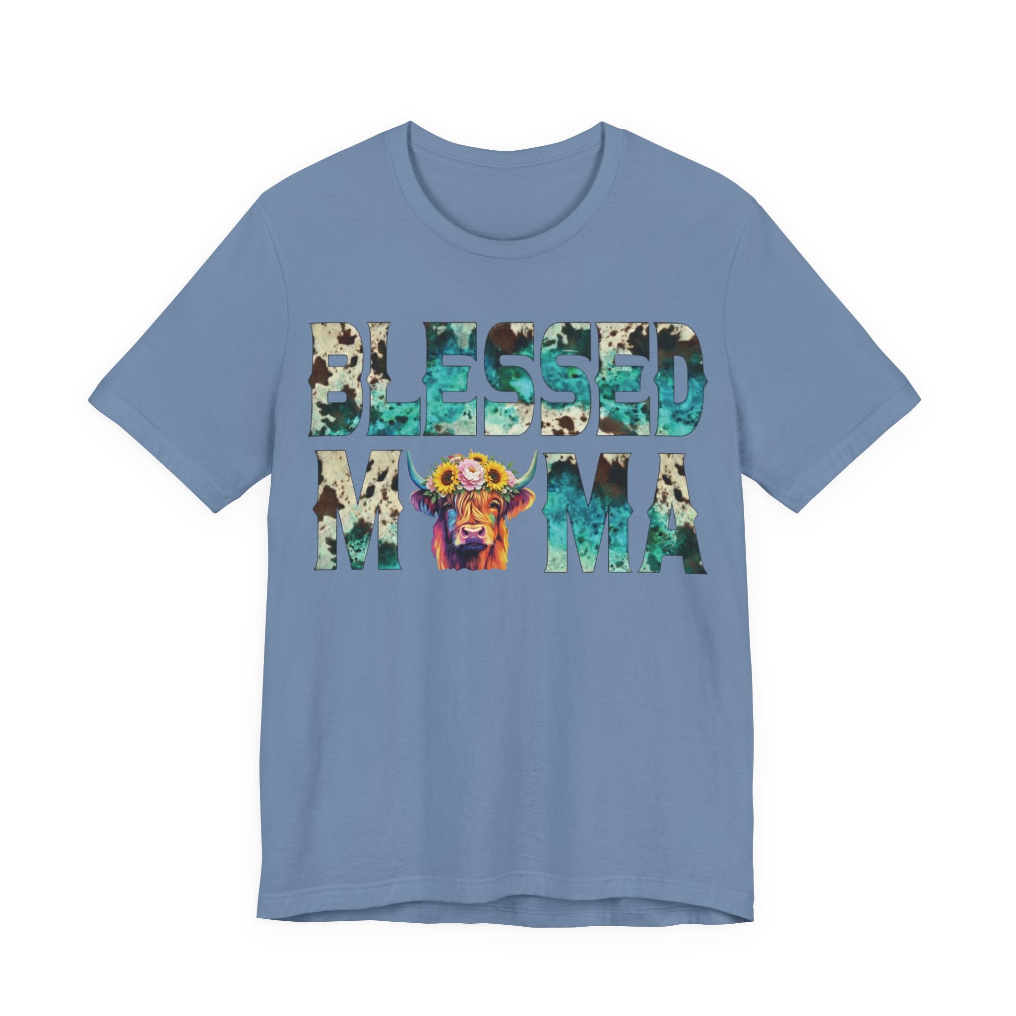 Blessed Mama Shirt – Highland Cow Floral Graphic Tee | Southern Cow Print Mama Jersey Christian Country T-Shirt— 'Blessed Mama' Graphic T‑Shirt for Mothers