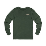 “Deny Me — Matthew 10:33 minimalist Christian long sleeve t-shirt, simple text design on front.”