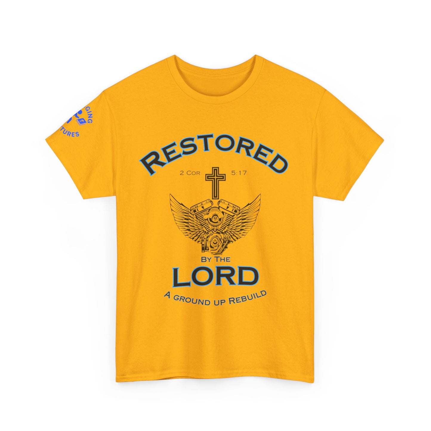 Restored by the Lord Tee | 2 Corinthians 5:17 Scripture Shirt | Christian Rebuild T-Shirt | Unisex Heavy Cotton Tee
