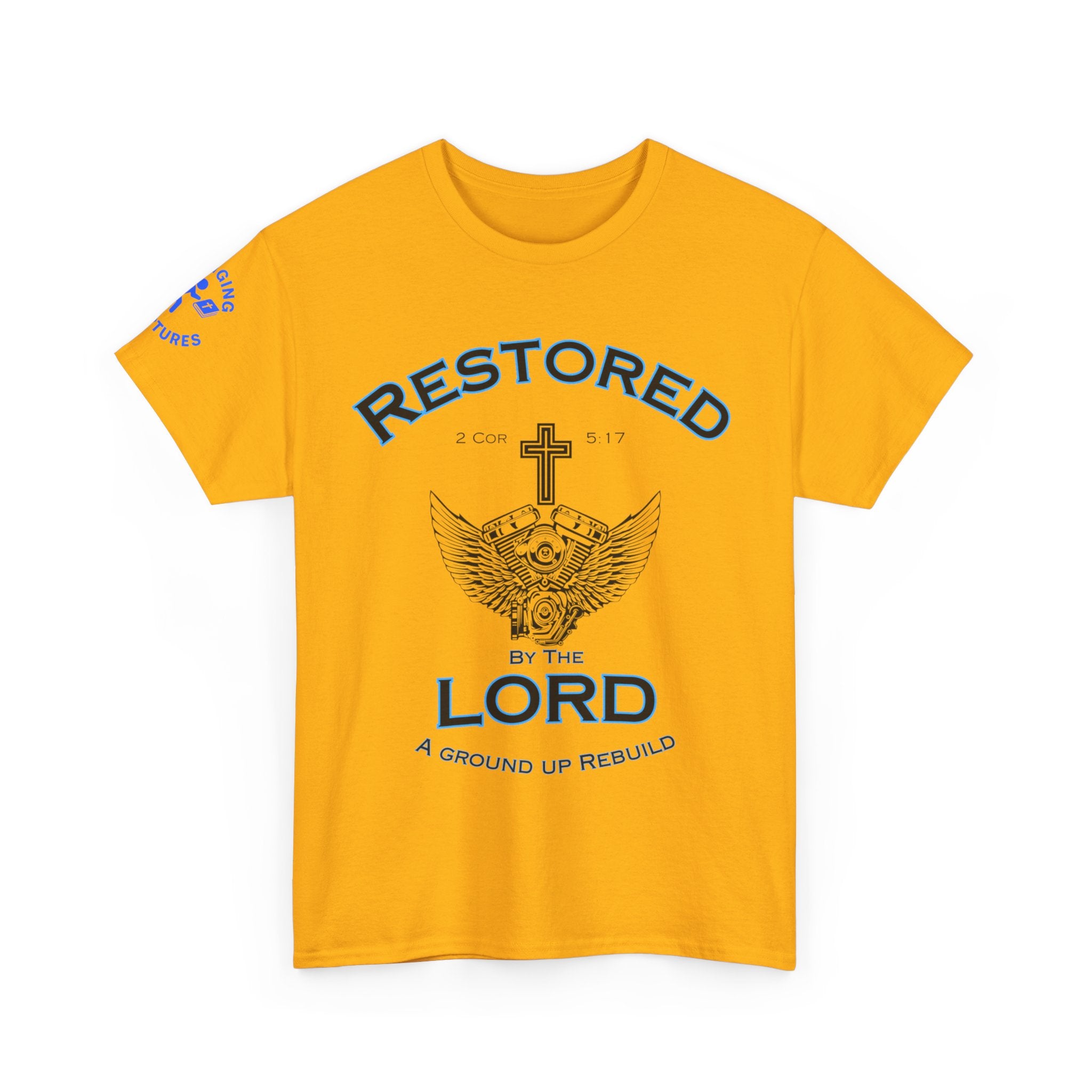 Restored by the Lord Tee | 2 Corinthians 5:17 Scripture Shirt | Christian Rebuild T-Shirt | Unisex Heavy Cotton Tee