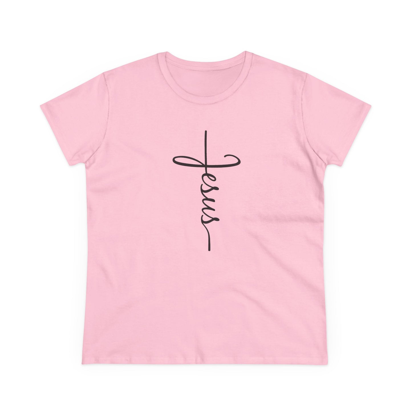 Jesus Cross Script Women's Tee — Minimalist Christian Faith T-Shirt