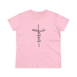 Jesus Cross Script Women's Tee — Minimalist Christian Faith T-Shirt