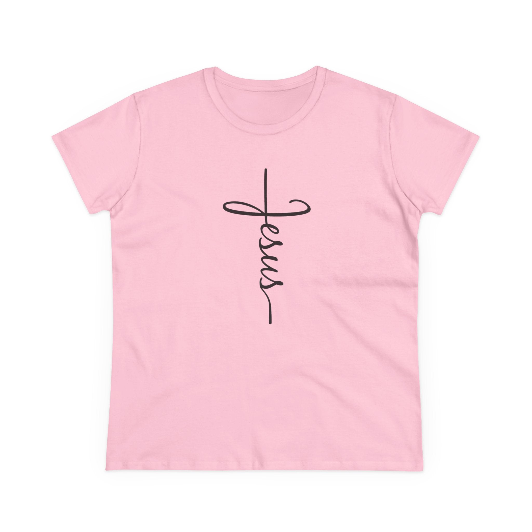 Jesus Cross Script Women's Tee — Minimalist Christian Faith T-Shirt
