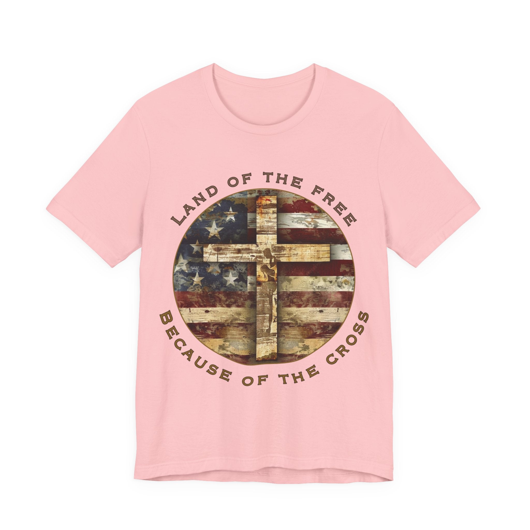 Land of the Free Because of the Cross Tee | Patriotic Christian Shirt | Unisex Jersey Short Sleeve