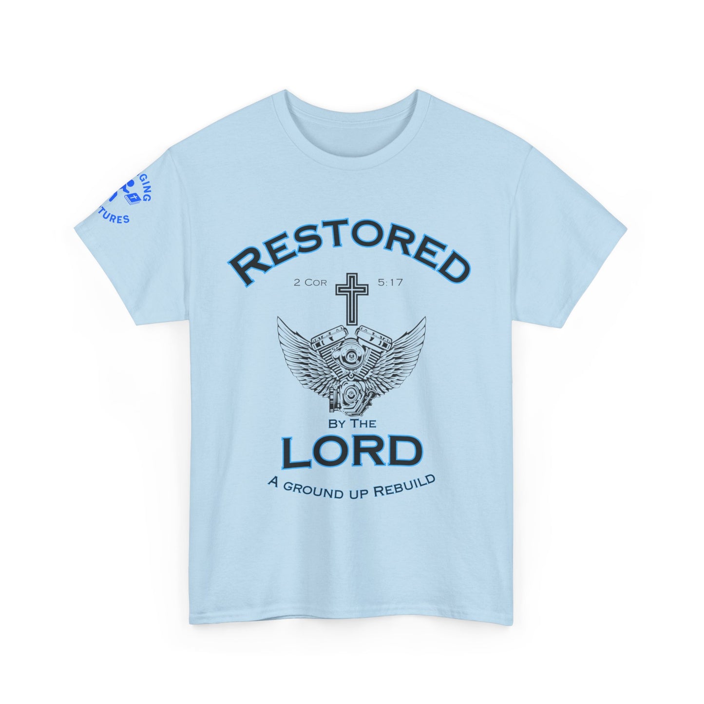 Restored by the Lord Tee | 2 Corinthians 5:17 Scripture Shirt | Christian Rebuild T-Shirt | Unisex Heavy Cotton Tee