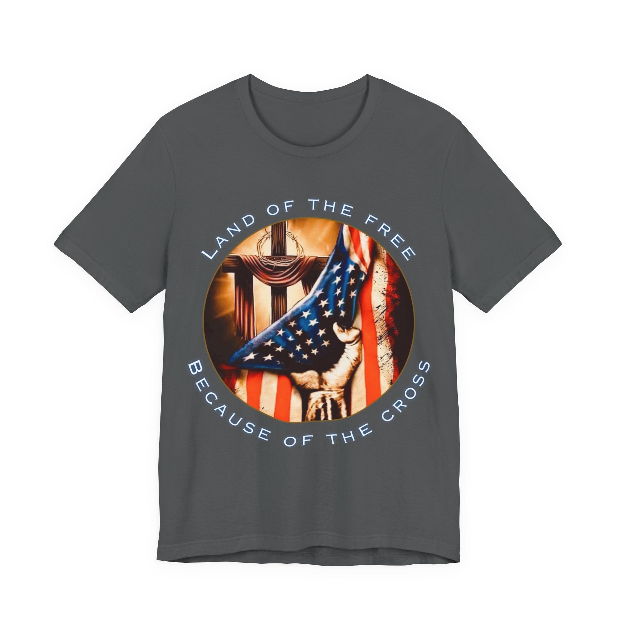 Land of the Free Because of the Cross | Unisex Christian Patriotic Jersey T-Shirt