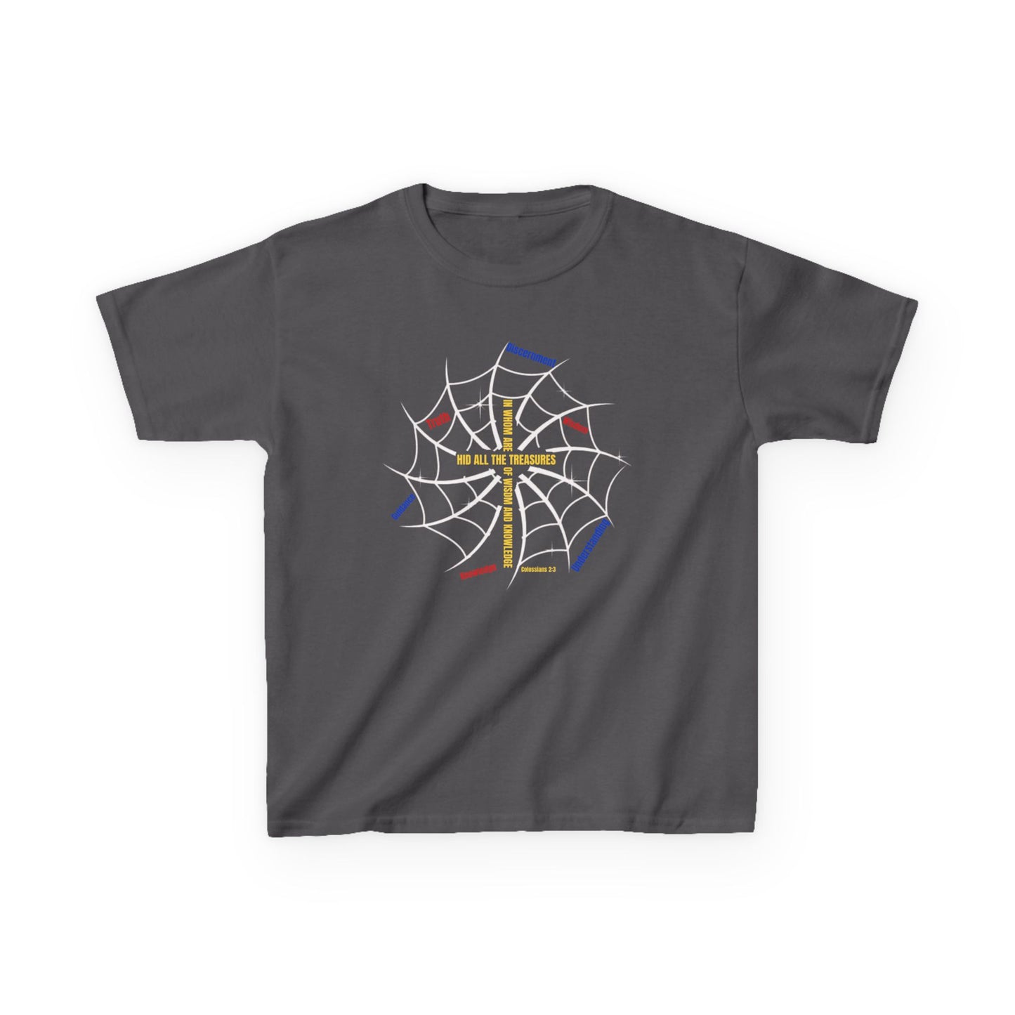 Web of Wisdom — Colossians 2:3 Kids Christian Superhero Tee | Mini + Me Faith™ Collection