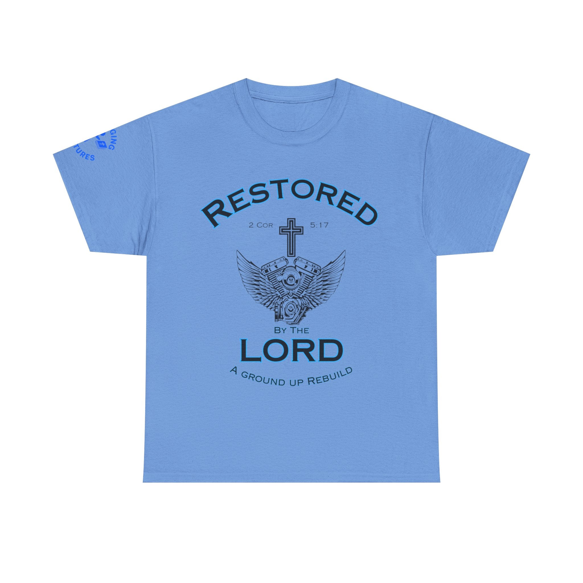 Restored by the Lord Tee | 2 Corinthians 5:17 Scripture Shirt | Christian Rebuild T-Shirt | Unisex Heavy Cotton Tee