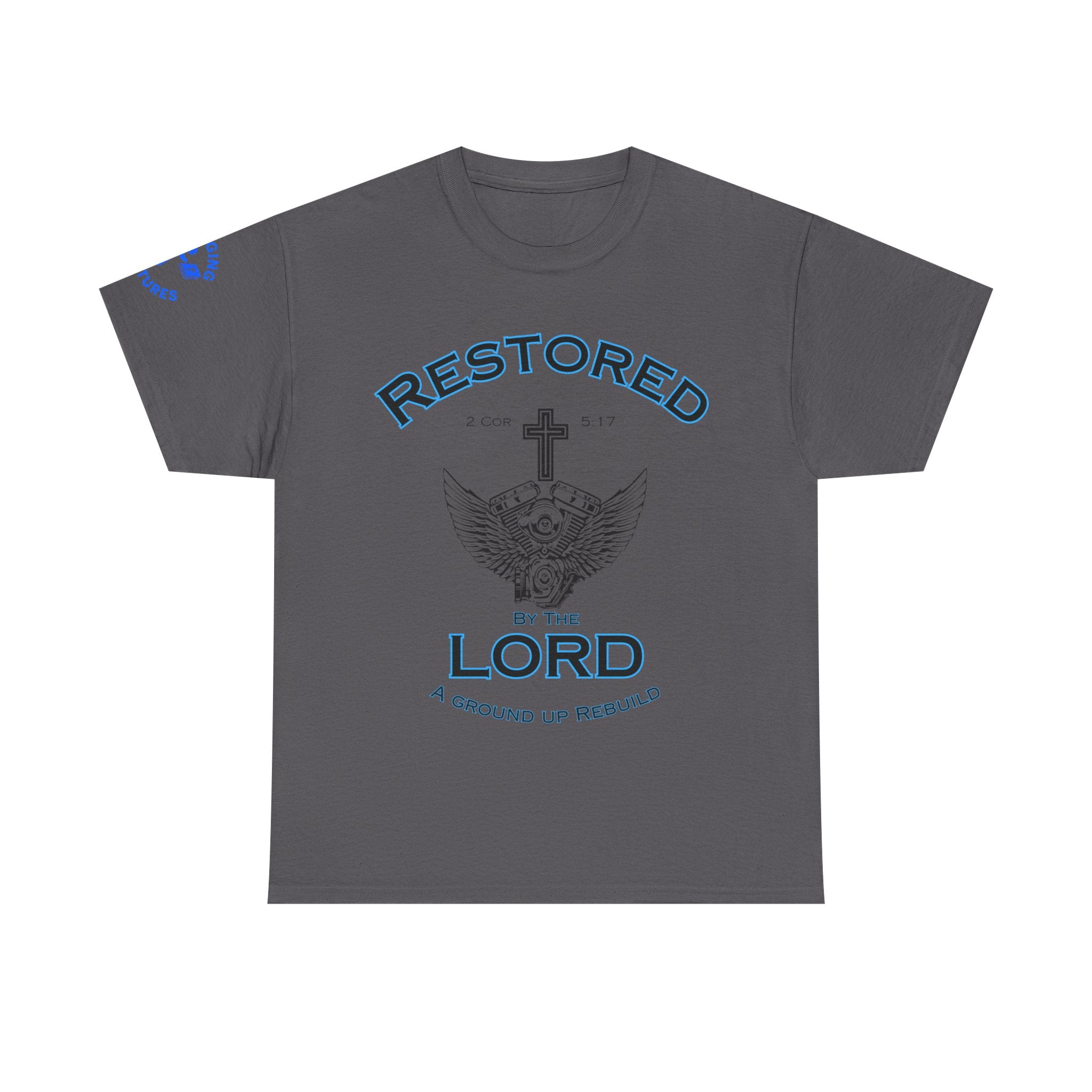 Restored by the Lord Tee | 2 Corinthians 5:17 Scripture Shirt | Christian Rebuild T-Shirt | Unisex Heavy Cotton Tee
