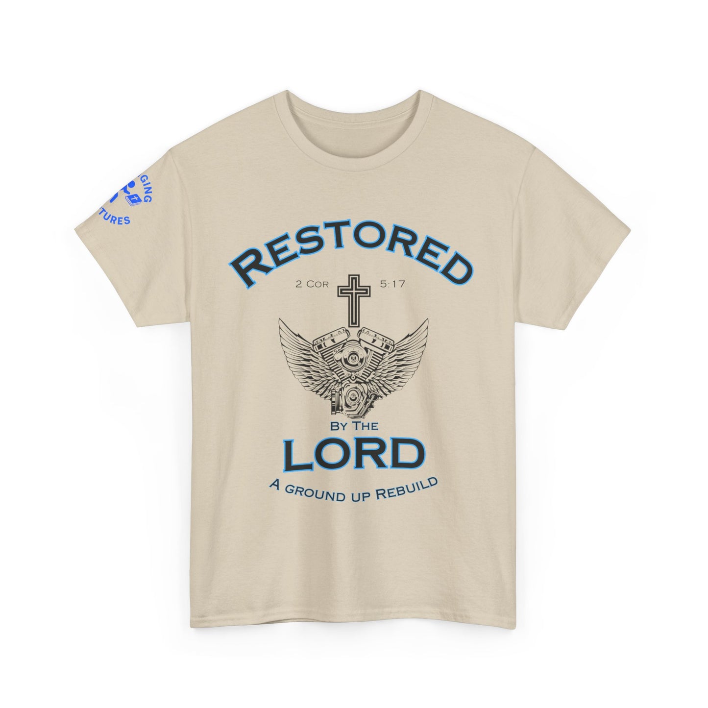 Restored by the Lord Tee | 2 Corinthians 5:17 Scripture Shirt | Christian Rebuild T-Shirt | Unisex Heavy Cotton Tee