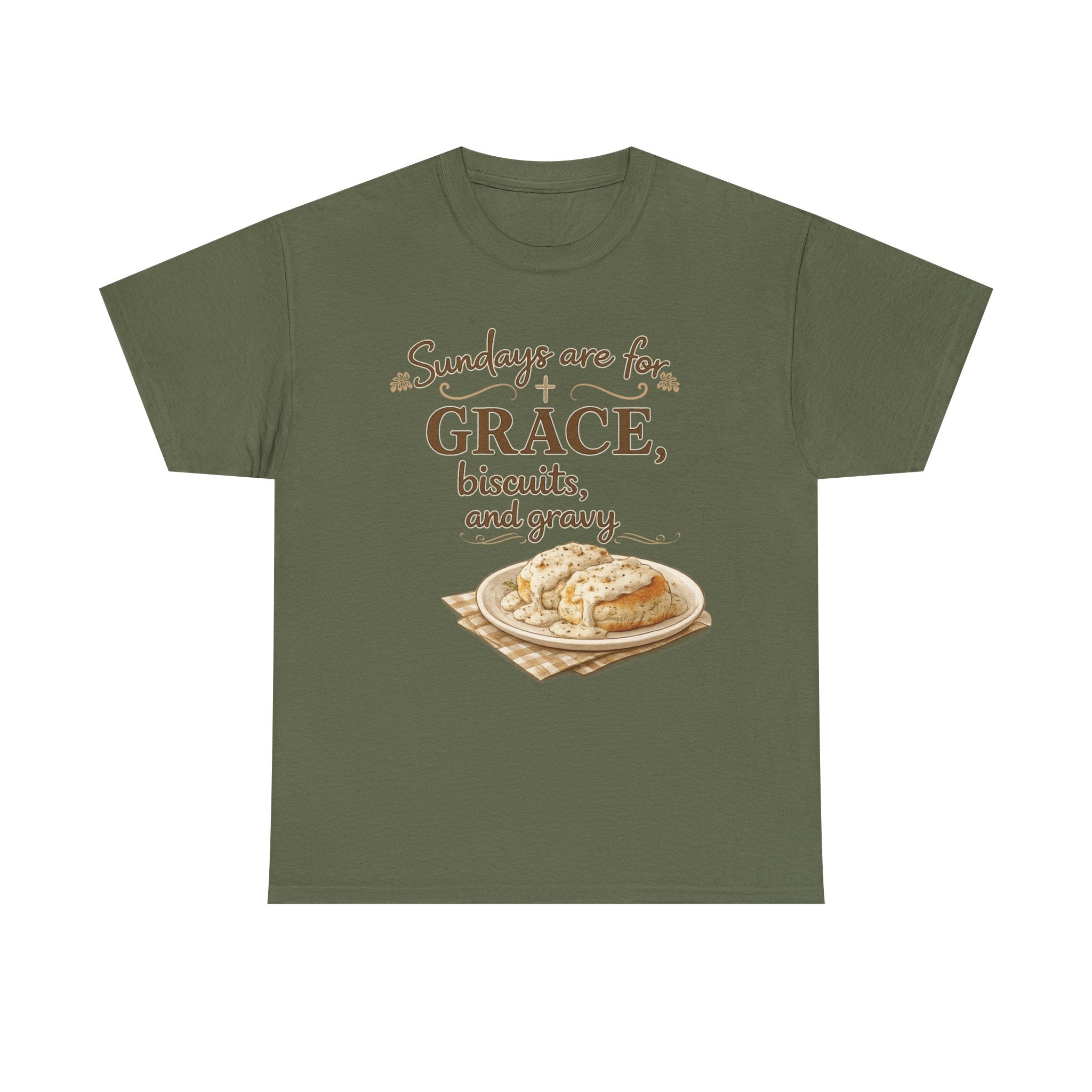 Sundays Are for Grace, Biscuits, and Gravy T-Shirt | Southern Christian Comfort Tee