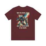 Psalm 54:2 T-Shirt – Unisex Jersey Short Sleeve Christian Tee with Praying Artwork & Slinging Scriptures Logo