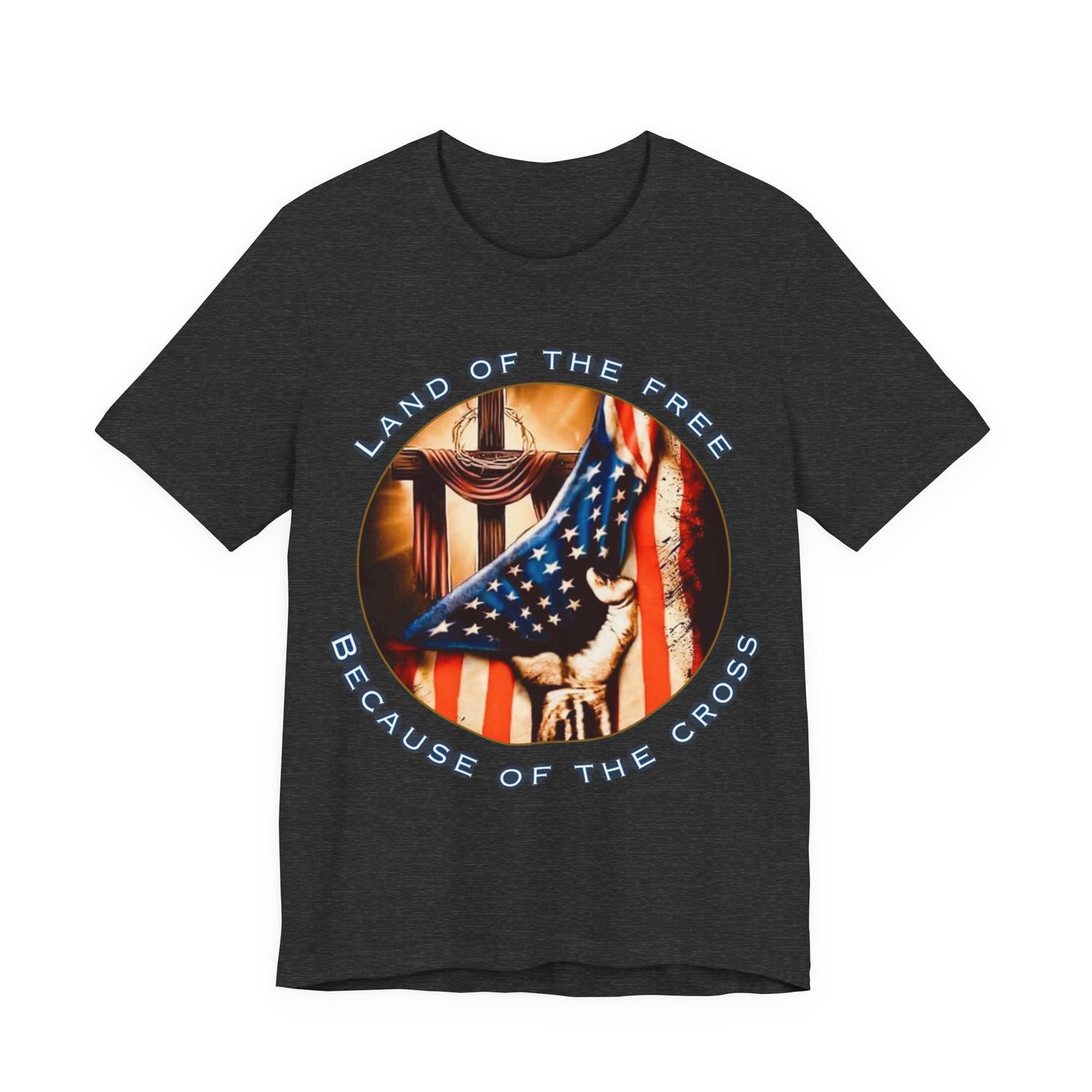 Land of the Free Because of the Cross | Unisex Christian Patriotic Jersey T-Shirt