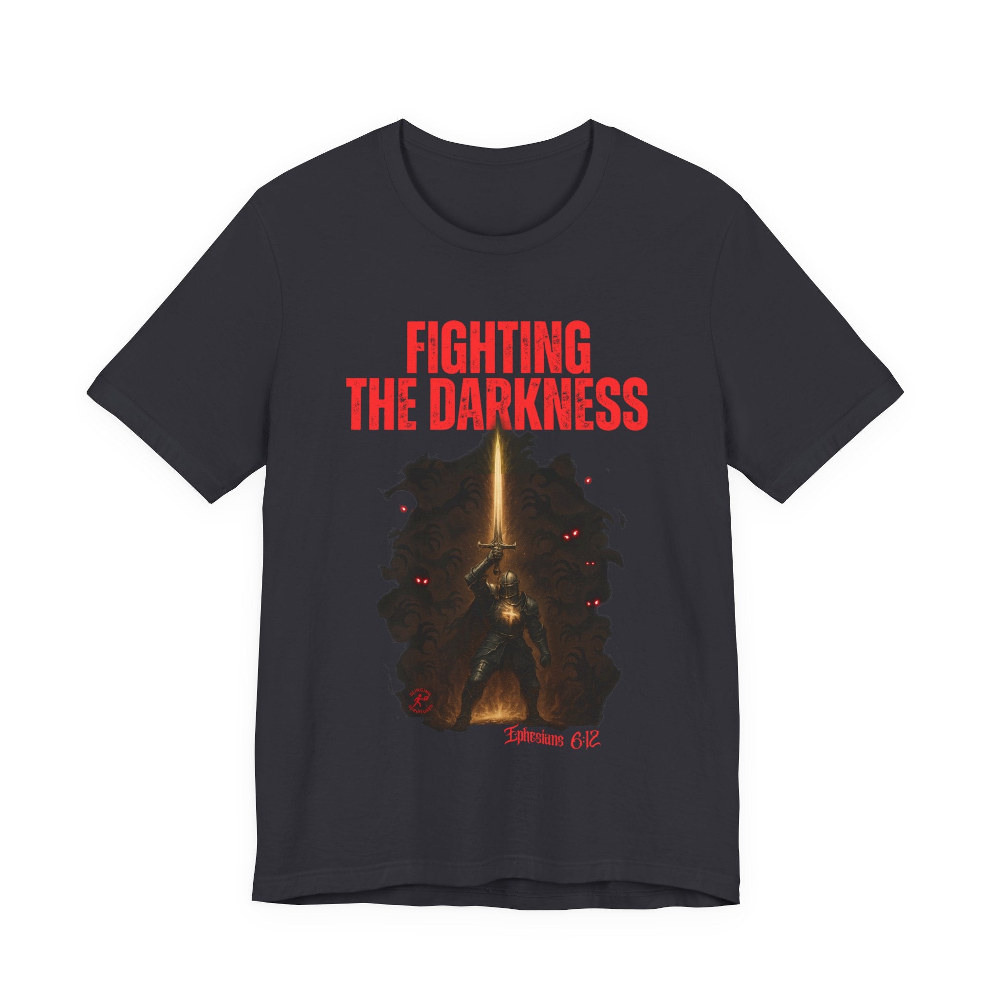 Fighting the Darkness Christian Jersey T-Shirt – Ephesians 6:12 Bible Verse Tee, Spiritual Warrior Faith Apparel