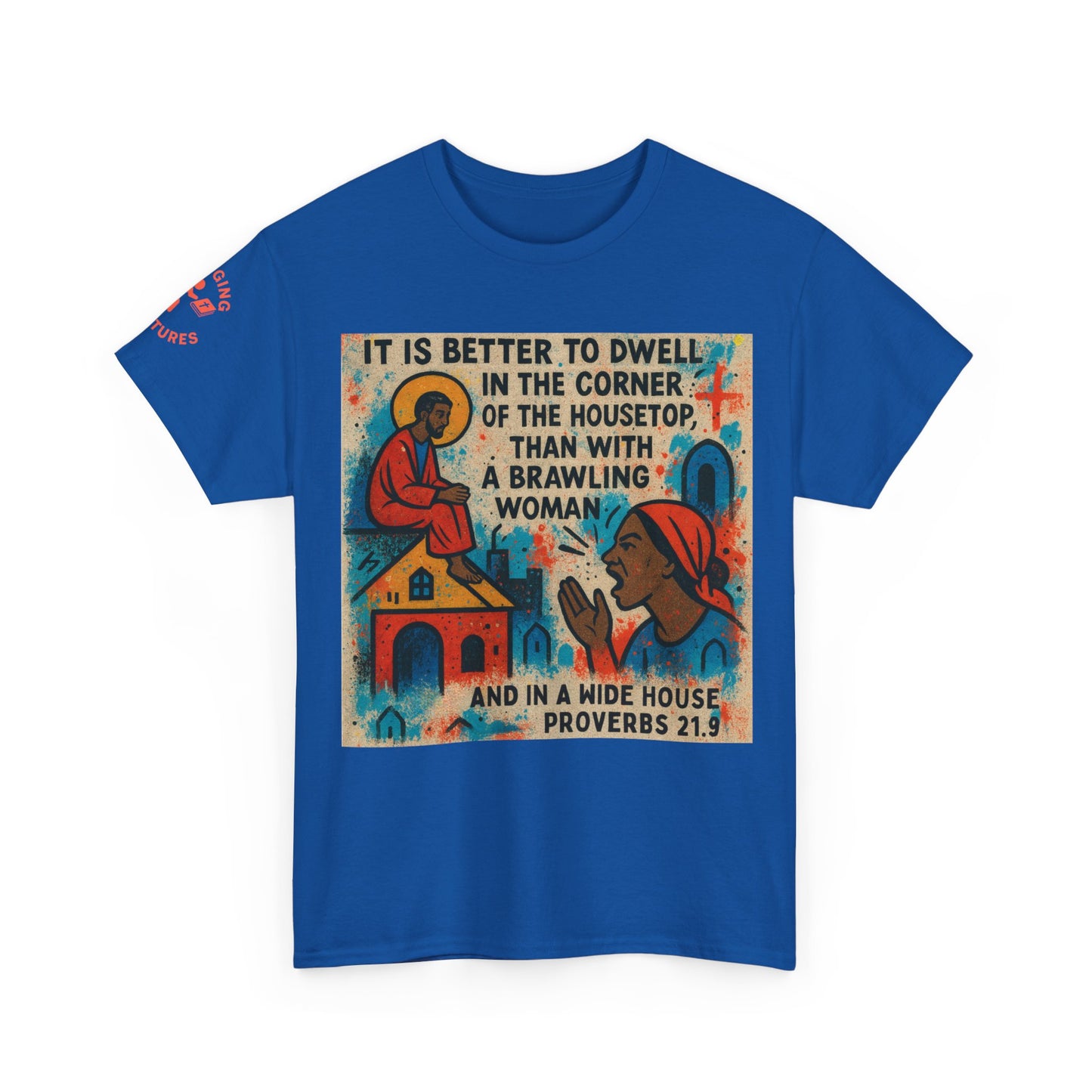 Corner of the Housetop — Proverbs 21:9 Pop-Art Tee | Unisex Heavy Cotton Christian T-Shirt