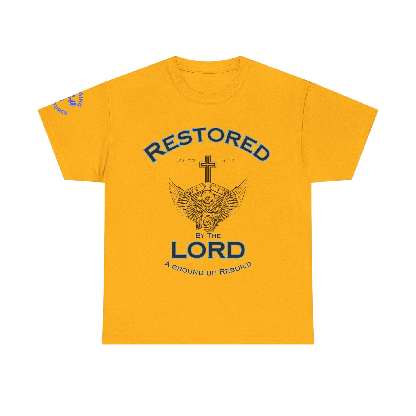 Restored by the Lord Tee | 2 Corinthians 5:17 Scripture Shirt | Christian Rebuild T-Shirt | Unisex Heavy Cotton Tee