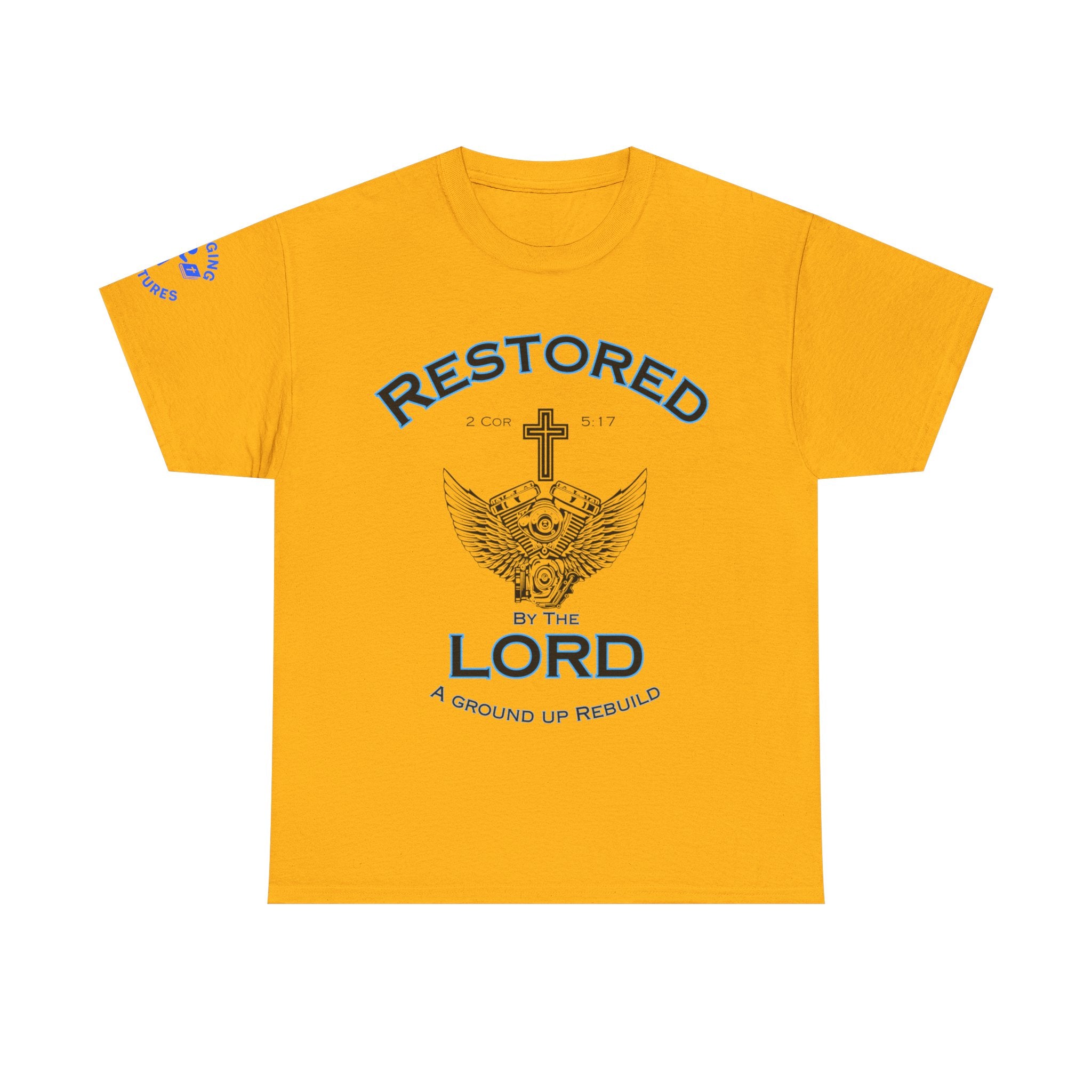 Restored by the Lord Tee | 2 Corinthians 5:17 Scripture Shirt | Christian Rebuild T-Shirt | Unisex Heavy Cotton Tee