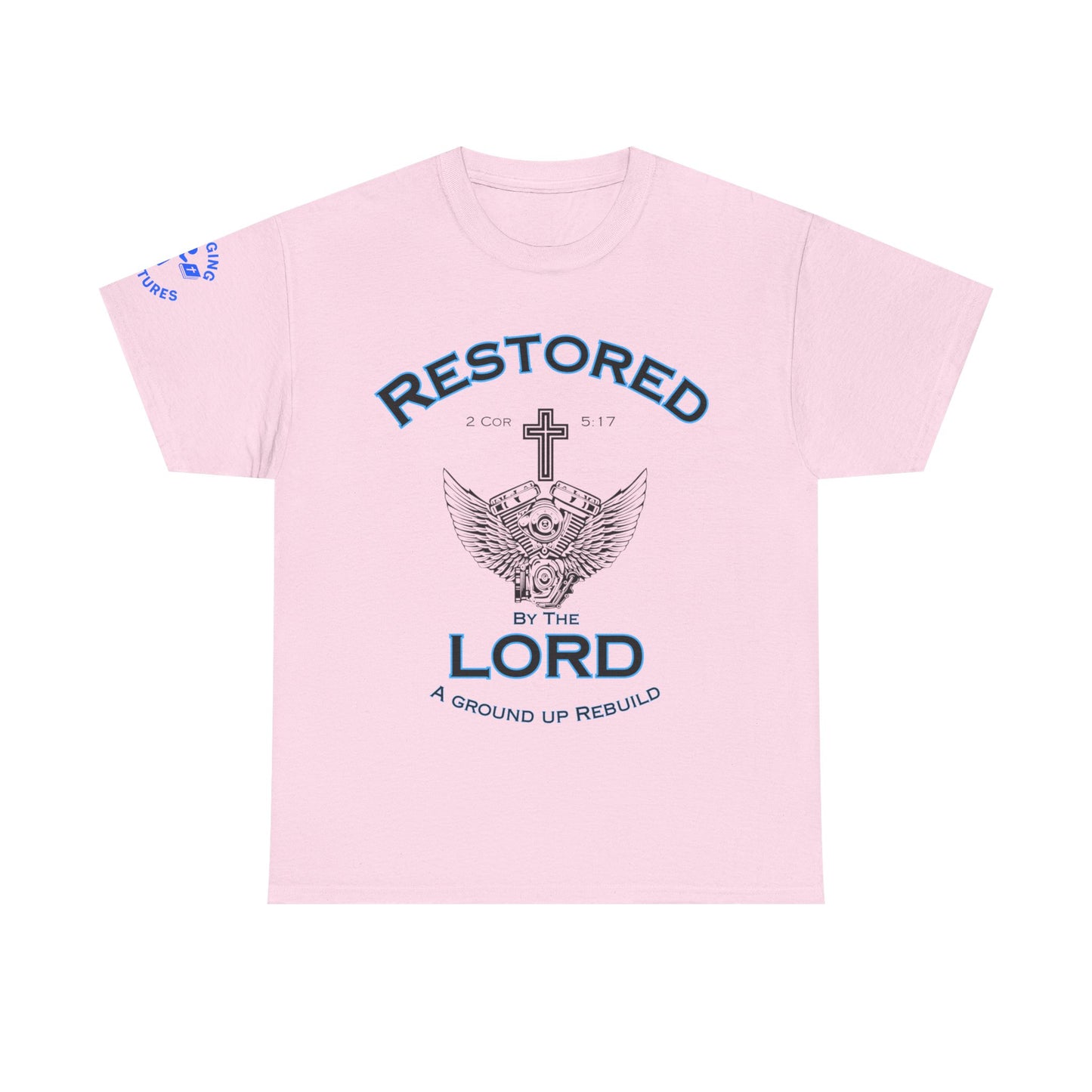Restored by the Lord Tee | 2 Corinthians 5:17 Scripture Shirt | Christian Rebuild T-Shirt | Unisex Heavy Cotton Tee