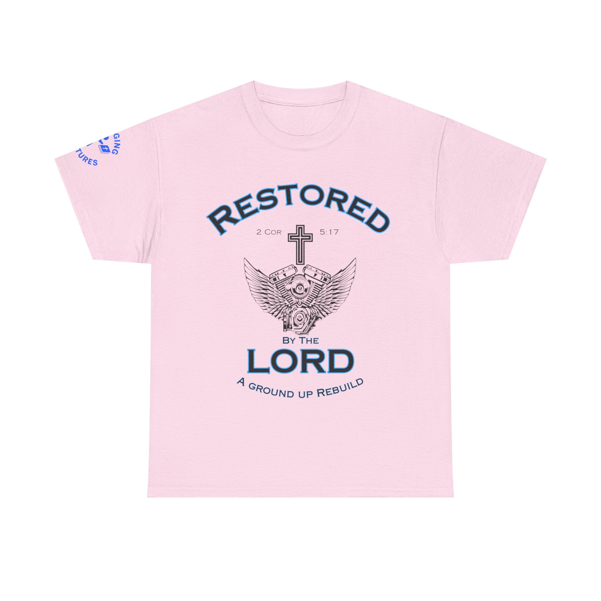 Restored by the Lord Tee | 2 Corinthians 5:17 Scripture Shirt | Christian Rebuild T-Shirt | Unisex Heavy Cotton Tee