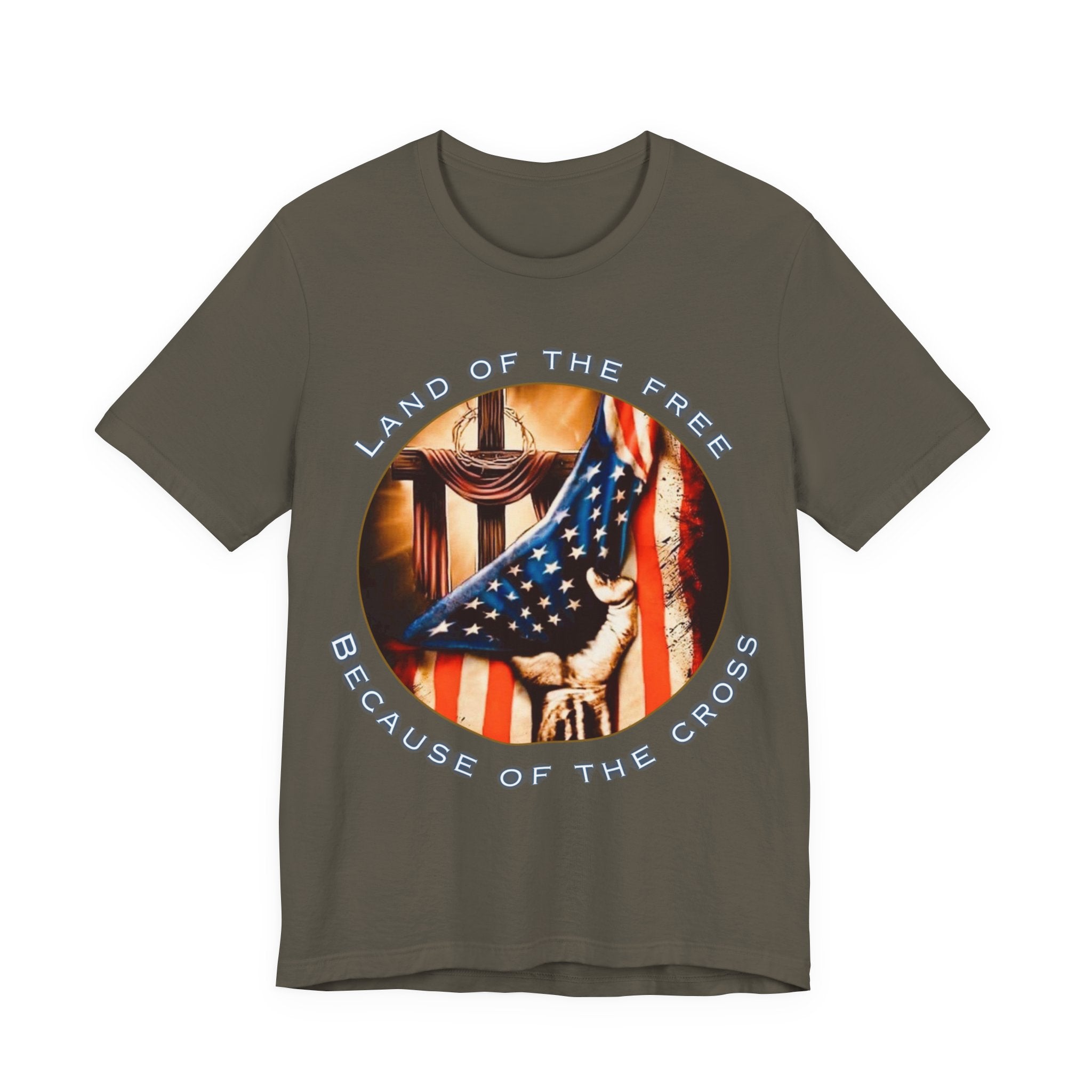 Land of the Free Because of the Cross | Unisex Christian Patriotic Jersey T-Shirt
