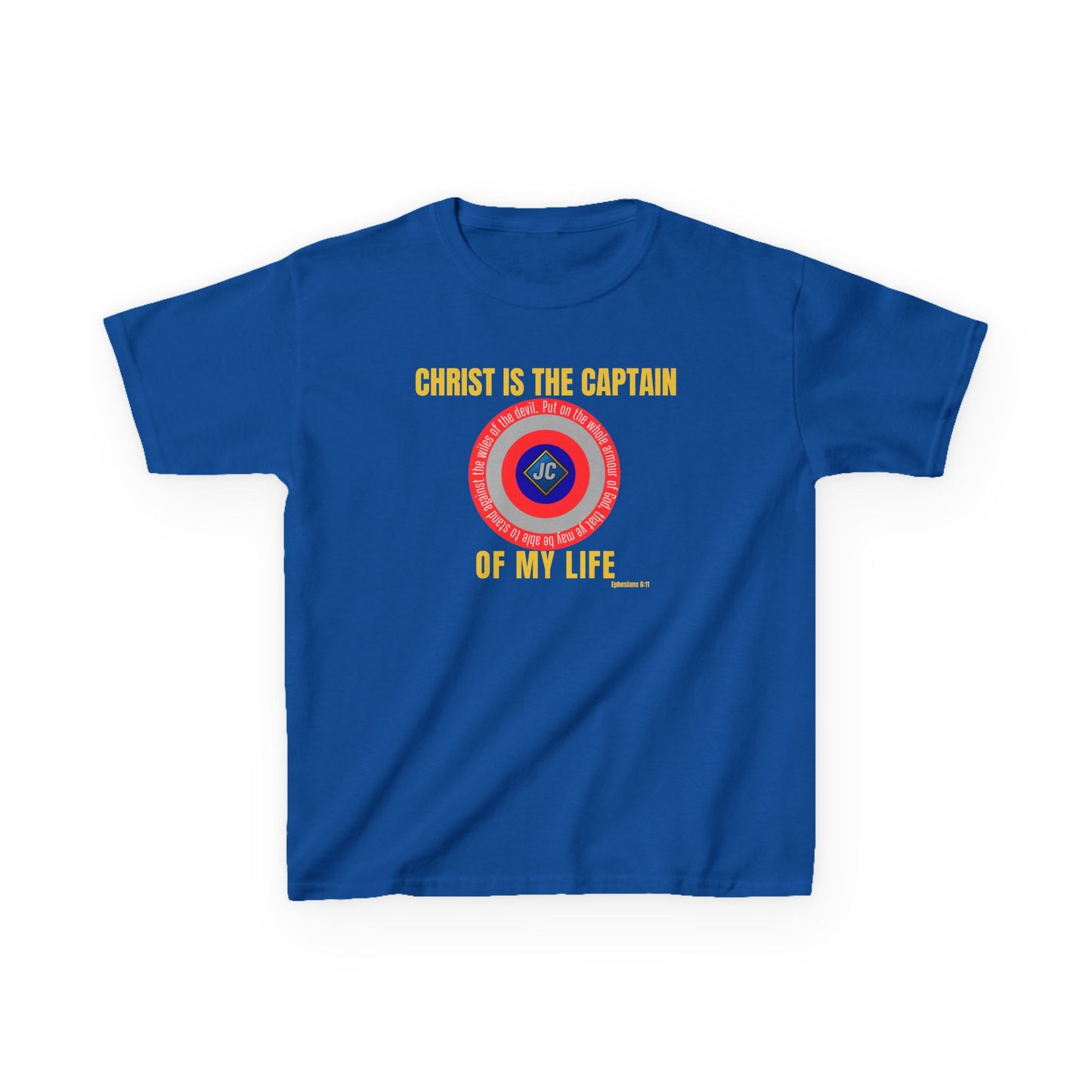 Christ Is the Captain of My Life Kids Tee — “Jesus Is My Superhero” Christian Shield Shirt (Mini + Me)